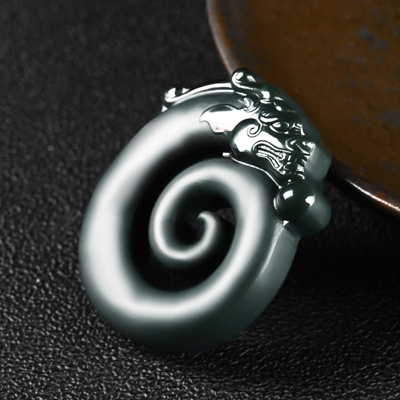 An Exquisite Cyan jade Dragon Pattern Pendant: An Exquisite Cyan jade Dragon Pattern Pendant,Size:1.9inx1.7inx0.3in 青玉龙纹挂件