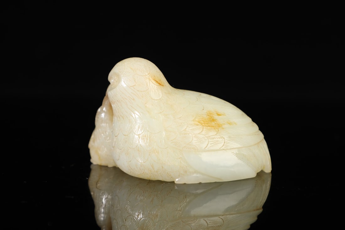 An Exquisite White Jade Bird Hand Piece - 9