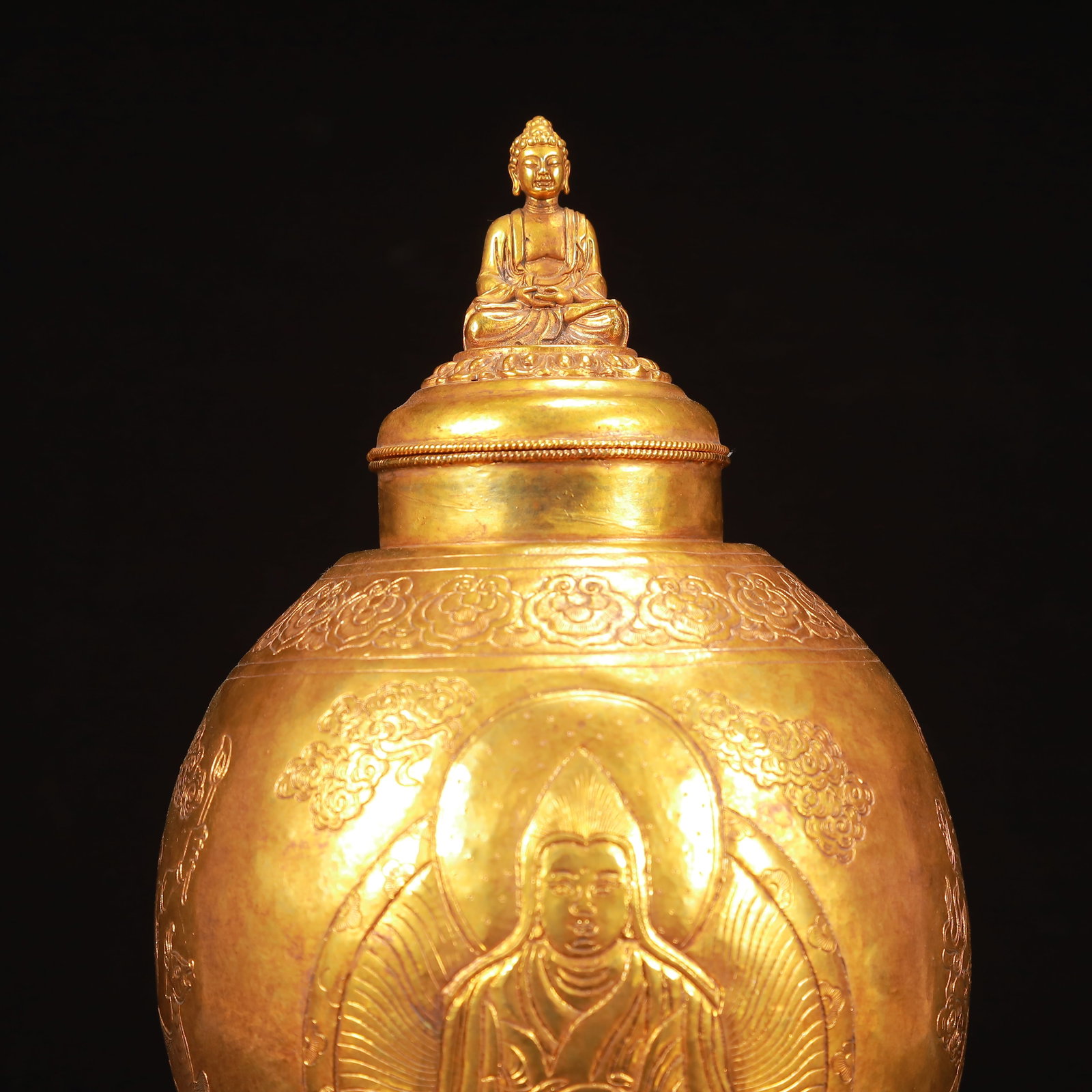 A Rare Gilt Bronze Buddha Statue Pattern Bottle - 2