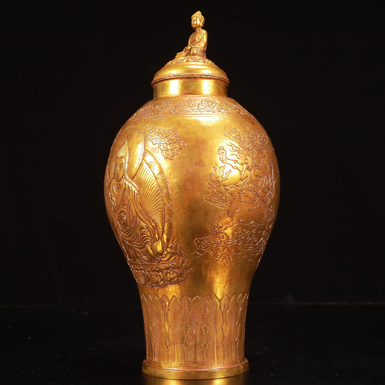 A Rare Gilt Bronze Buddha Statue Pattern Bottle - 4