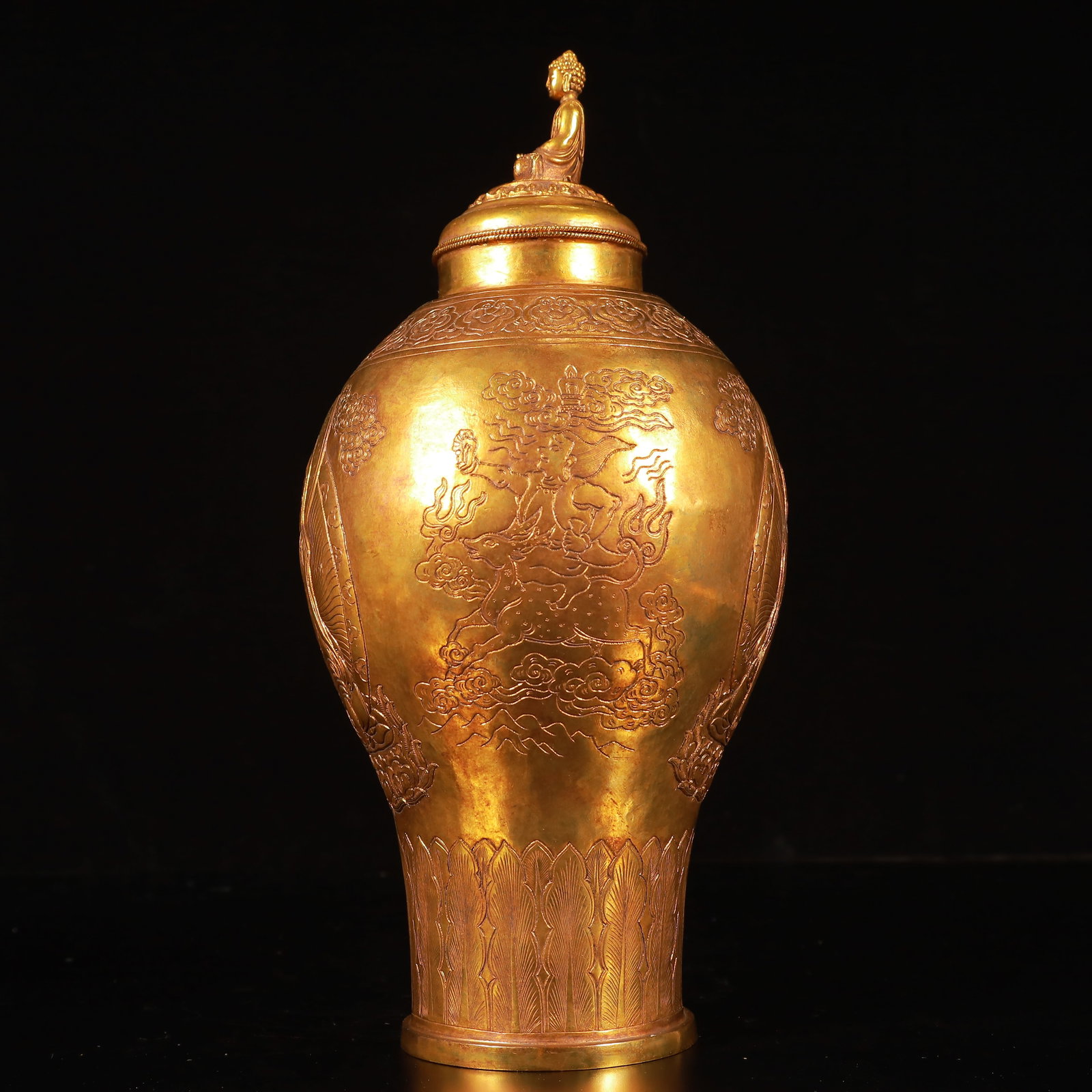 A Rare Gilt Bronze Buddha Statue Pattern Bottle - 5