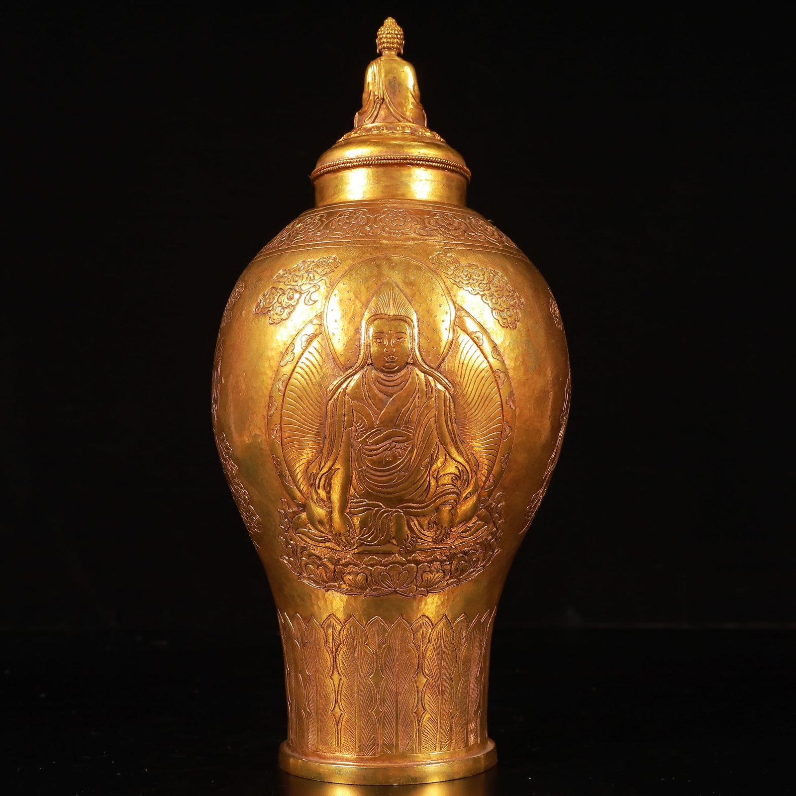 A Rare Gilt Bronze Buddha Statue Pattern Bottle - 6