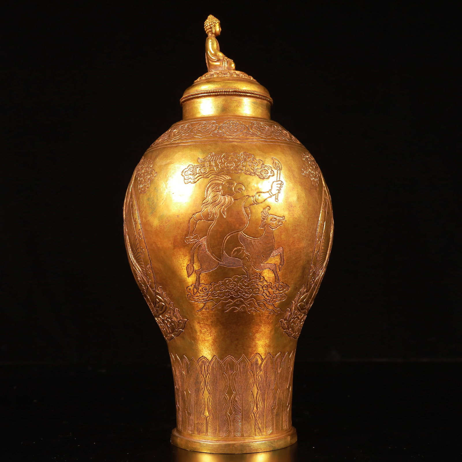 A Rare Gilt Bronze Buddha Statue Pattern Bottle - 7