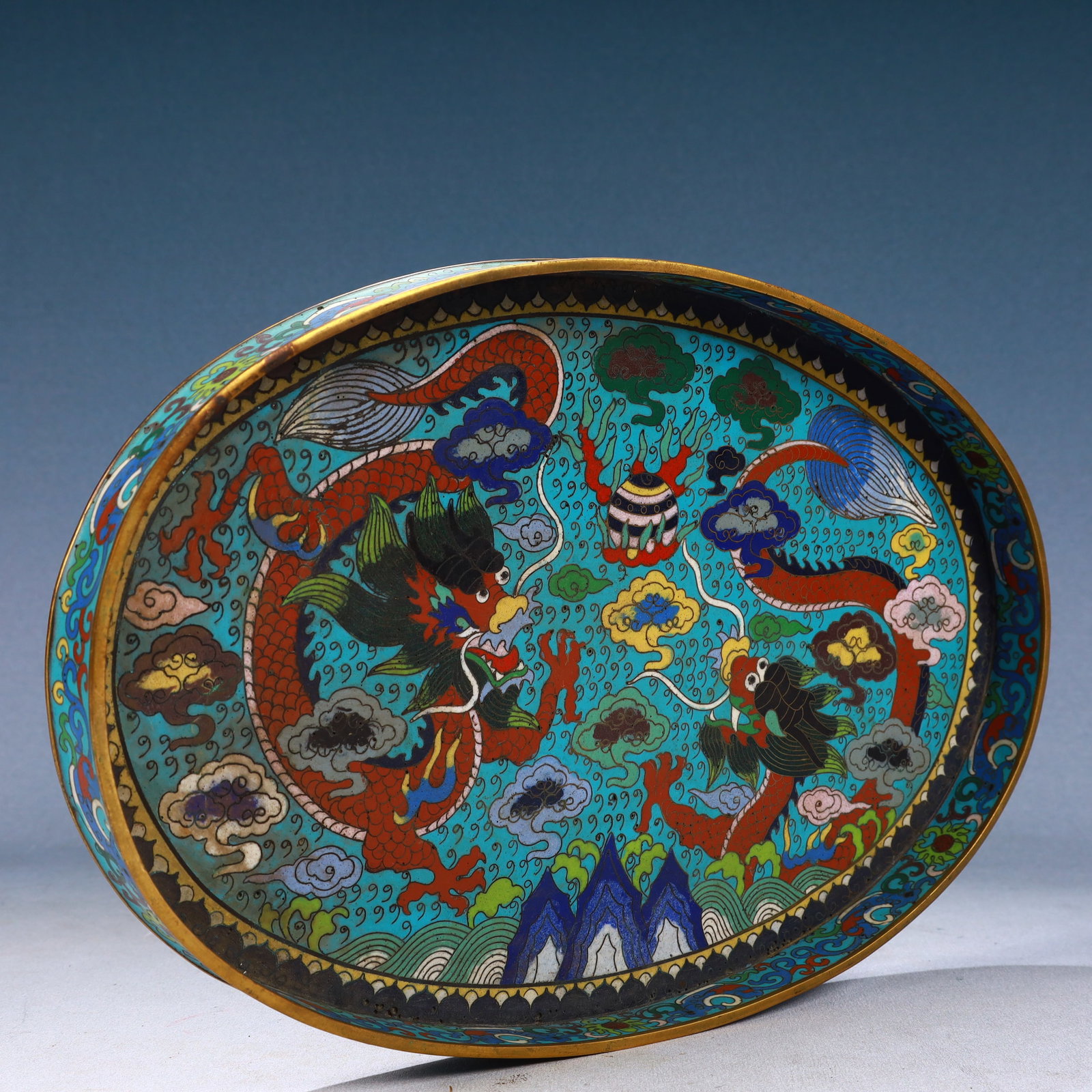 A Rare Cloisonne Auspicious Cloud and Dragon Pattern Plate - 5