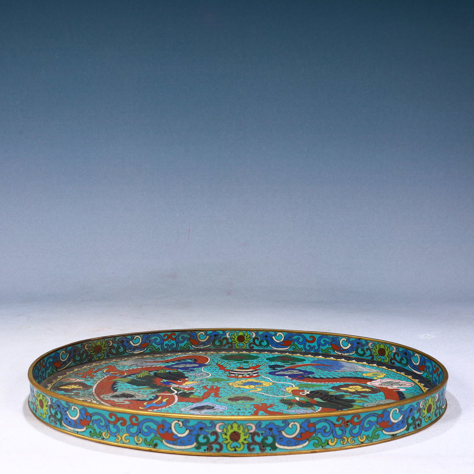 A Rare Cloisonne Auspicious Cloud and Dragon Pattern Plate - 7