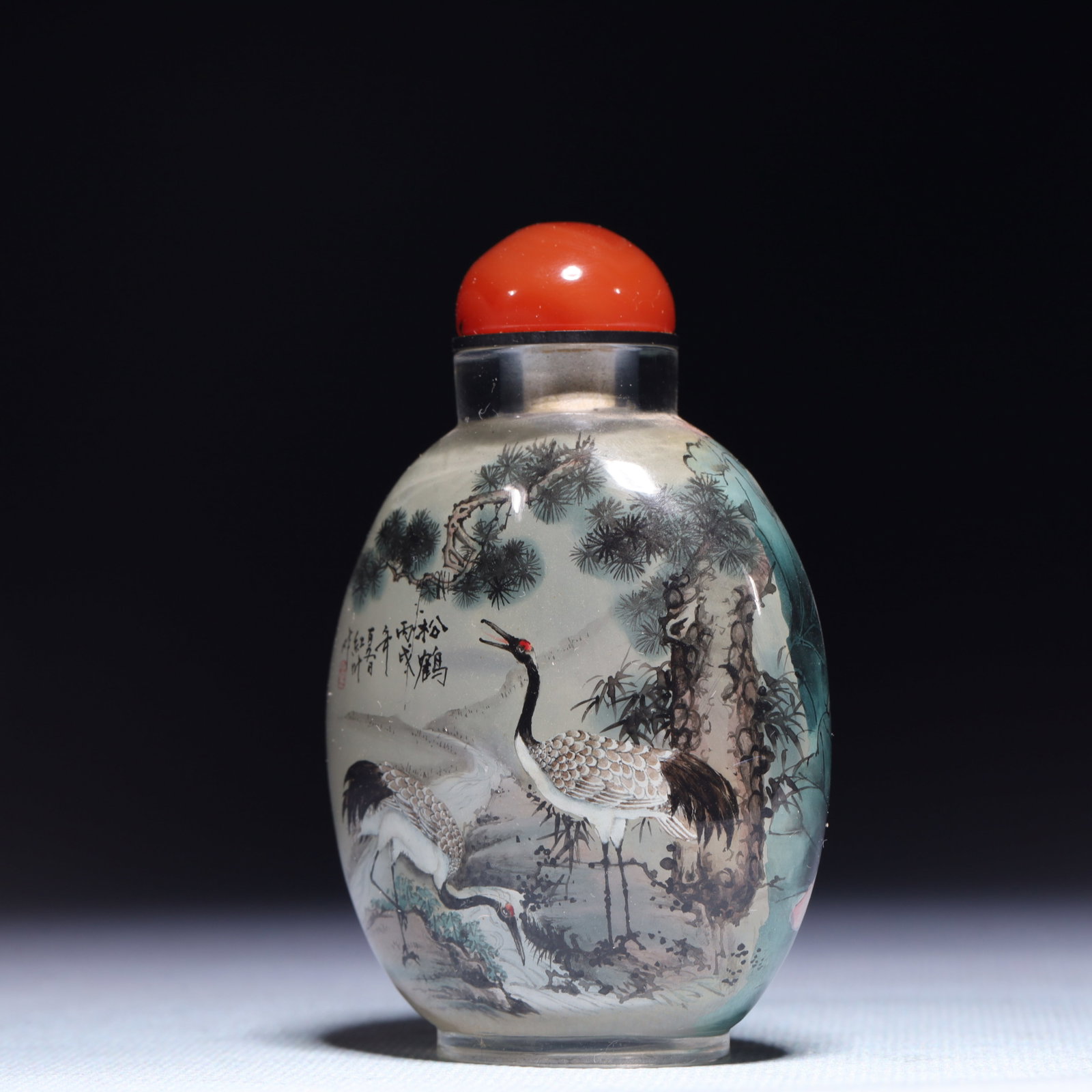 An Exquisite Glass Crane Pattern Snuff Bottle - 2