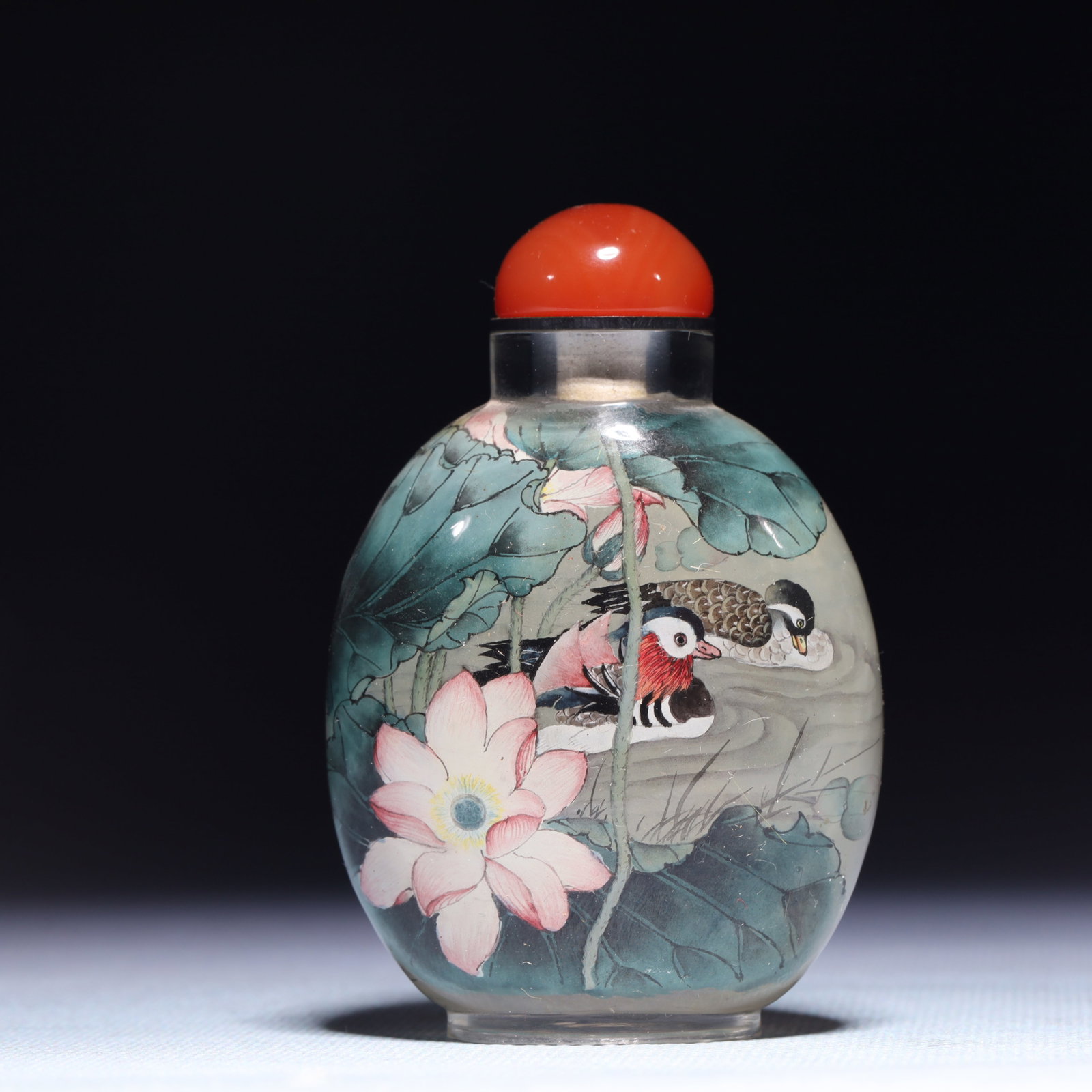 An Exquisite Glass Crane Pattern Snuff Bottle - 5