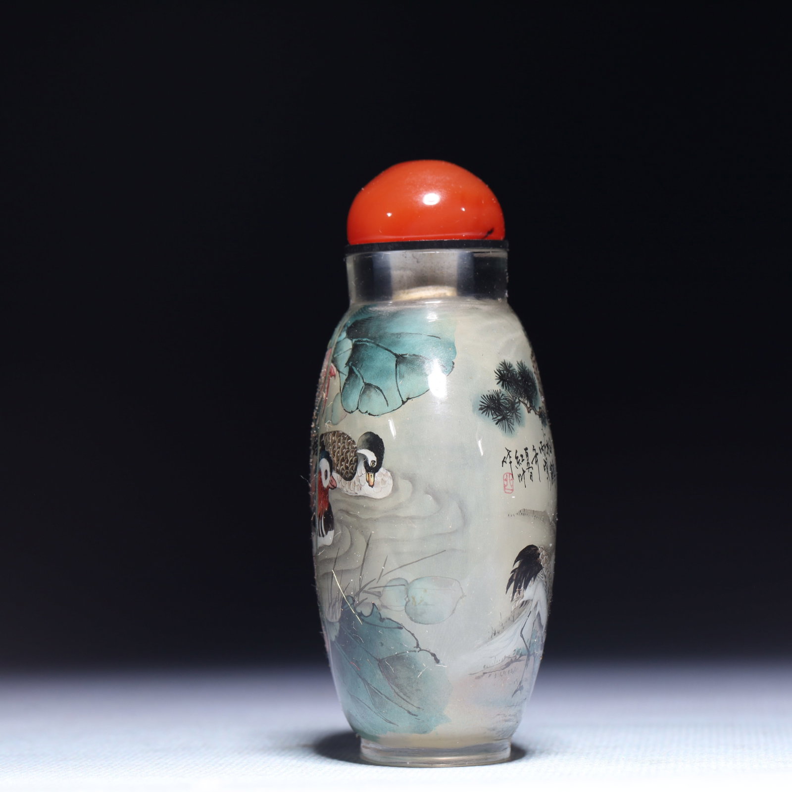An Exquisite Glass Crane Pattern Snuff Bottle - 6
