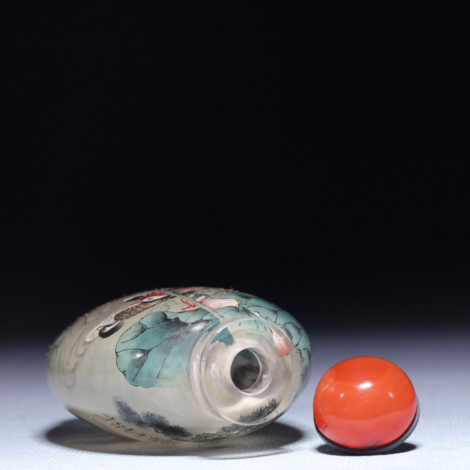 An Exquisite Glass Crane Pattern Snuff Bottle - 7