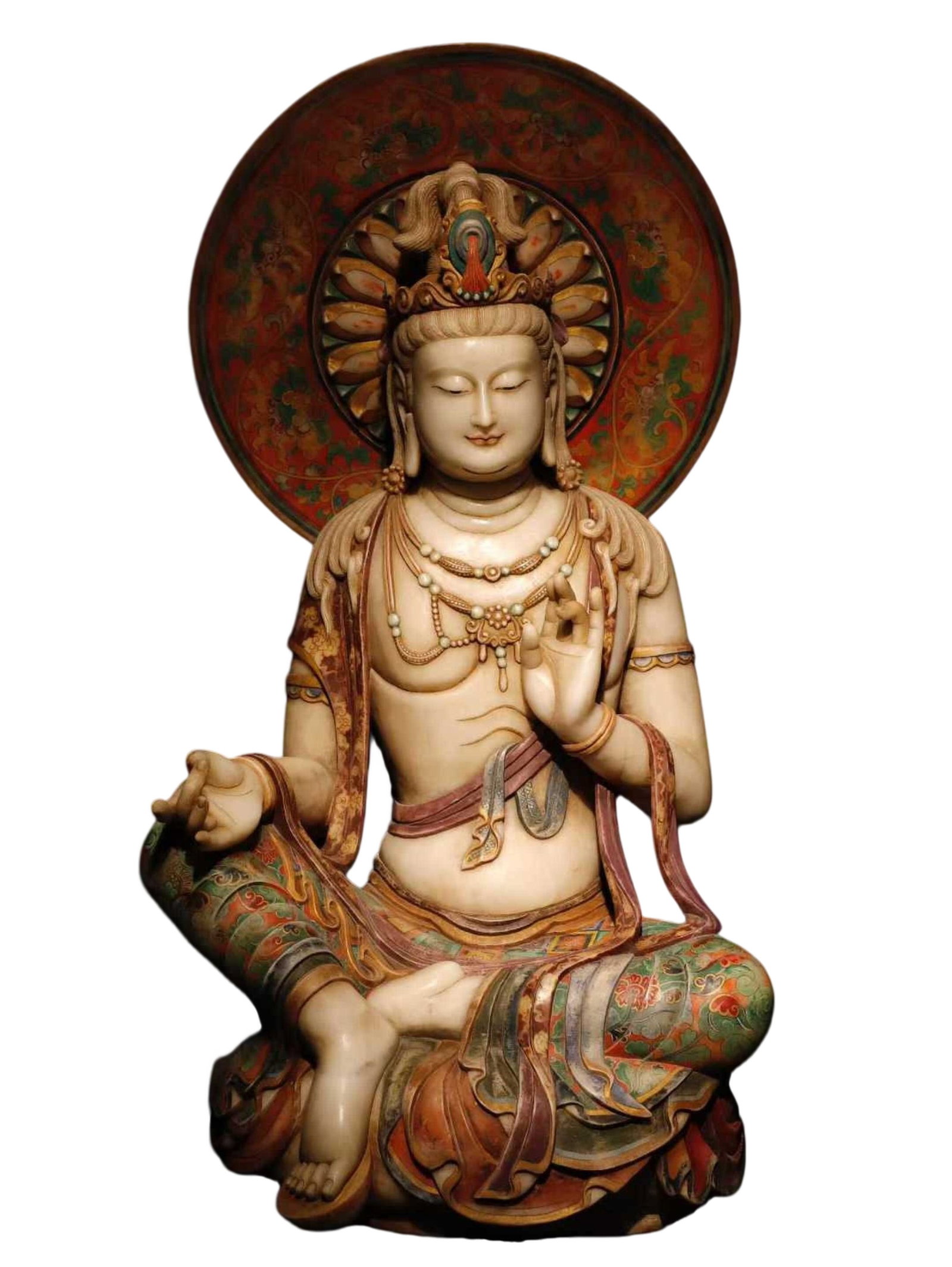 A Solemn Marble Painted Color Statue of Avalokitesvara: A Solemn Marble Painted Color Statue of Avalokitesvara,Tang Dynasty,China,Size:55.1inx28.3inx22in 汉白玉彩绘观音像,中国唐代