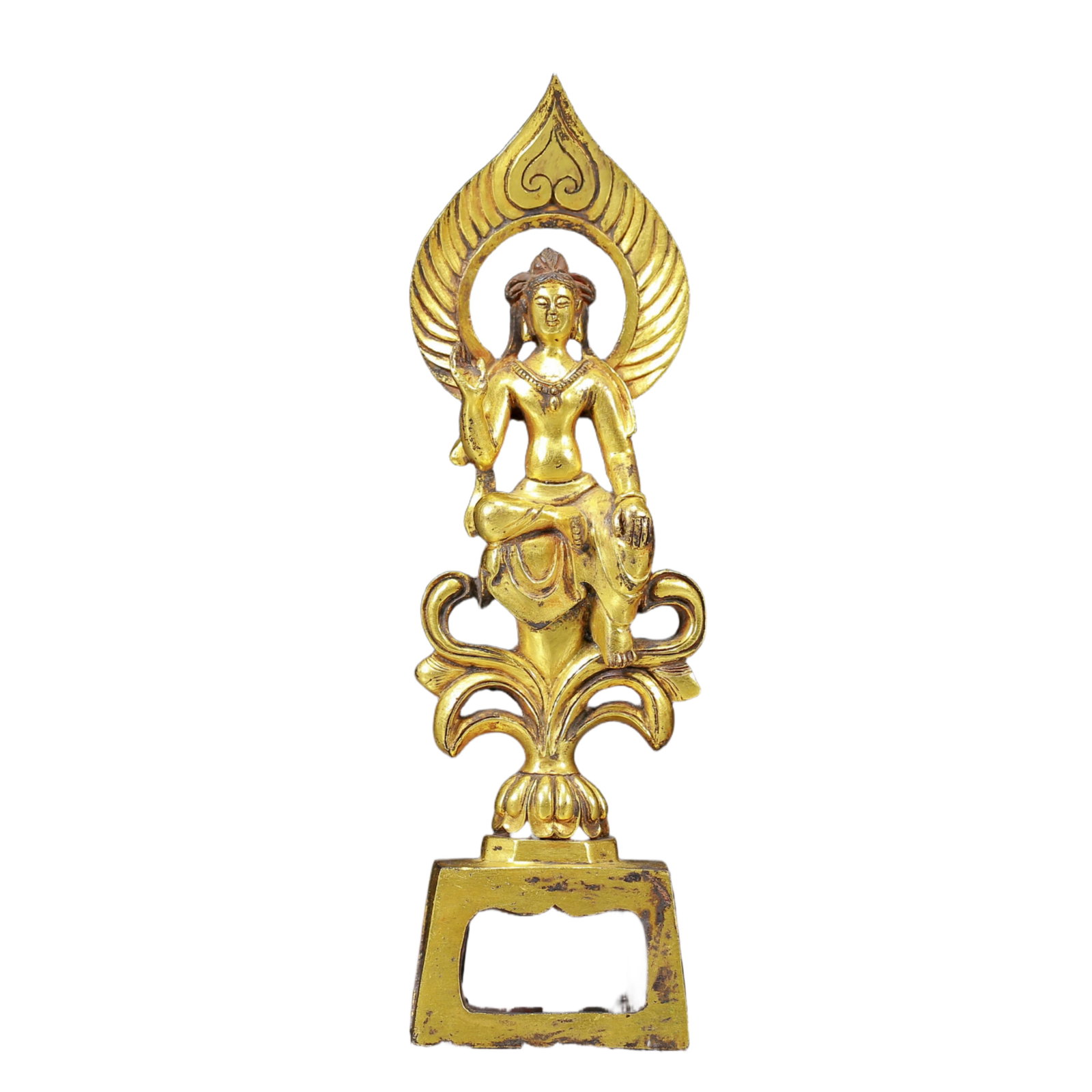 A Solemn Gilt Bronze Statue of Avalokitesvara: A Solemn Gilt Bronze Statue of Avalokitesvara,Ming Dynasty, China,Size: 2inx1.2inx7.5in,Weight:370g 铜鎏金观音像，明代