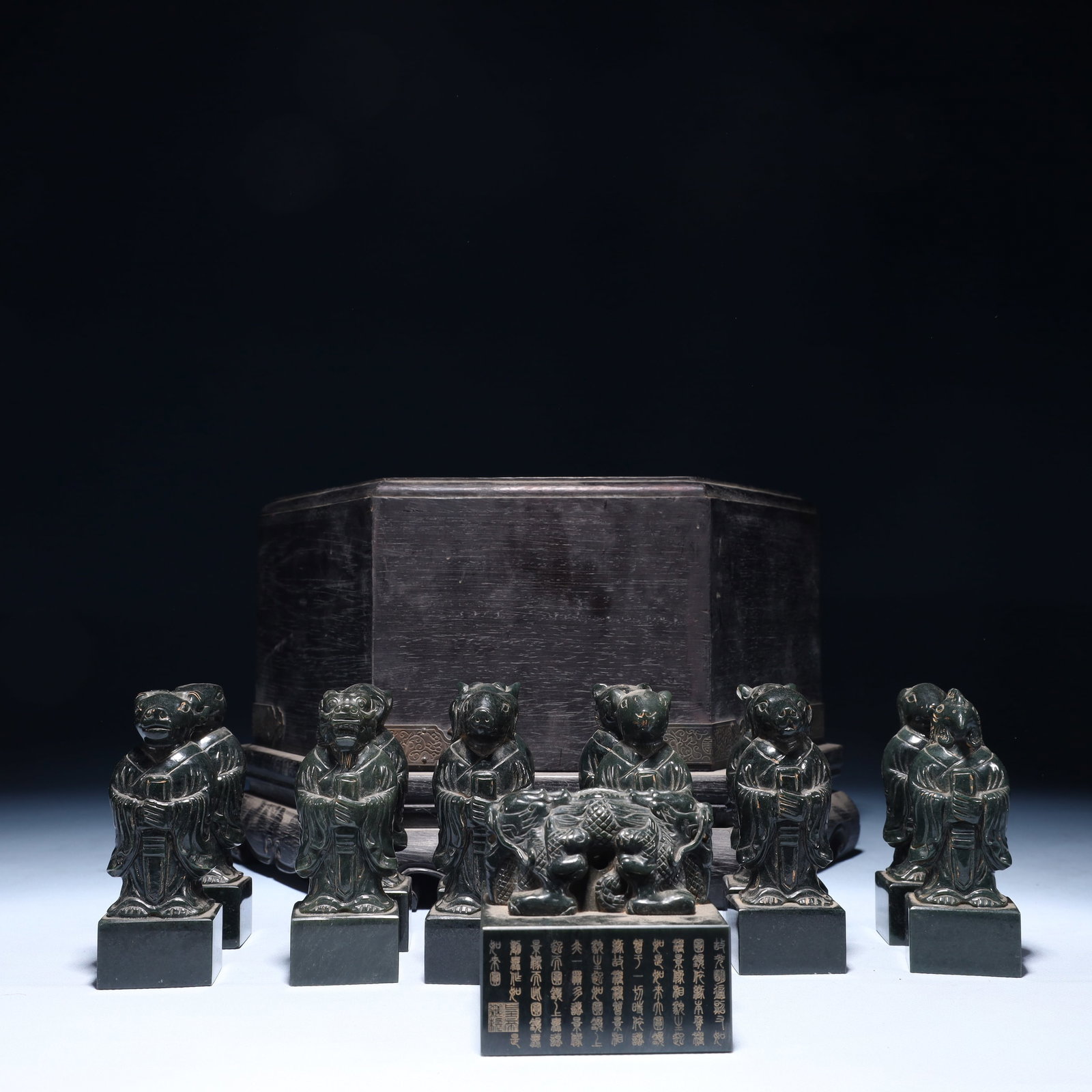 A Set of Fine Jasper the Twelve Chinese Zodiac Signs Seals (1 of 17)