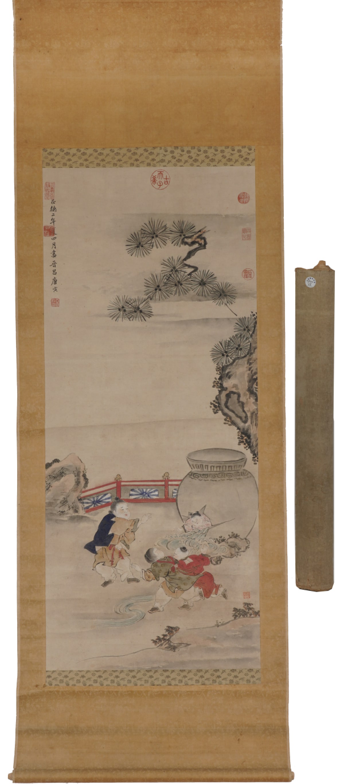 A Chinese Vertical Scroll Ink Painting of Character and Story on Paper: A Chinese Vertical Scroll Ink Painting of Character and Story on Paper,Tang Yin,Size:45.3inx19.3in 一幅中国水墨人物故事画立ů
