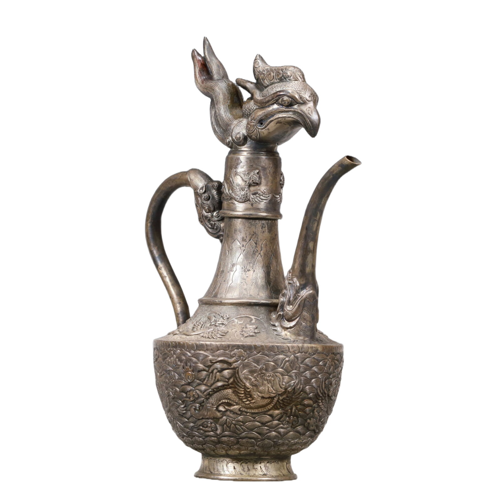 A Precious Silver 'Auspicious Beast& Ocean' Ewer - 4