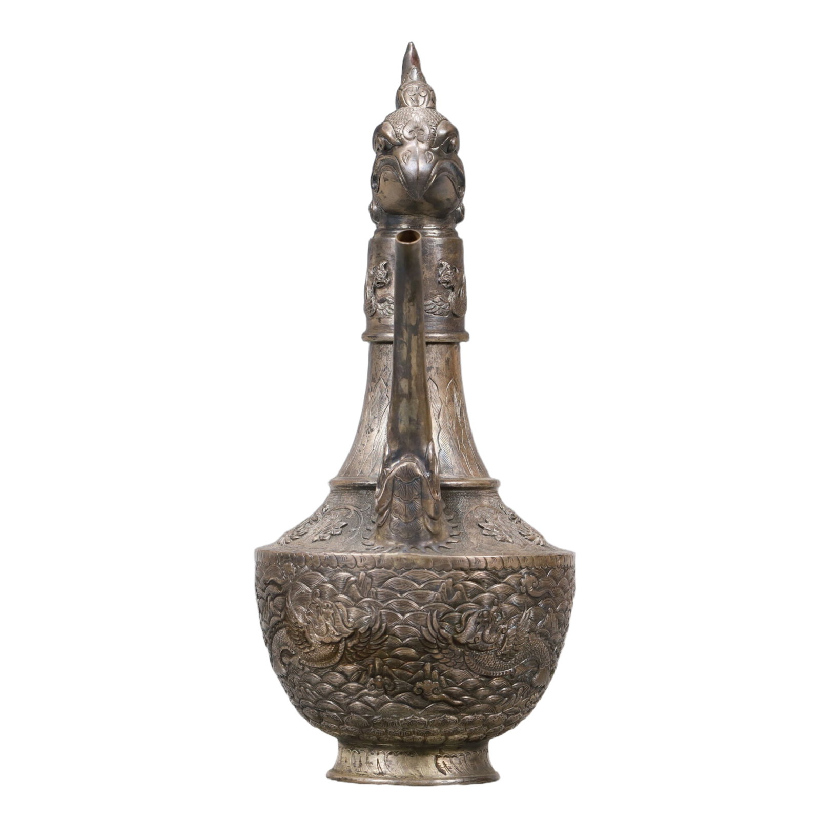 A Precious Silver 'Auspicious Beast& Ocean' Ewer - 5