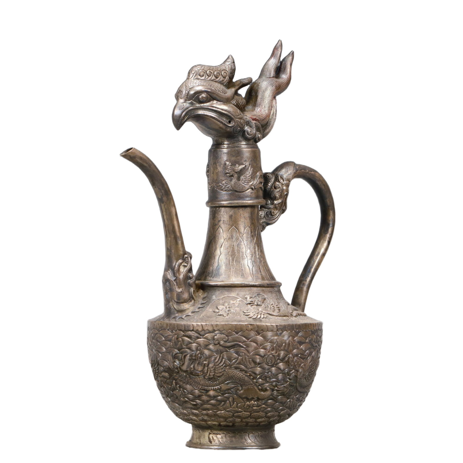 A Precious Silver 'Auspicious Beast& Ocean' Ewer - 6