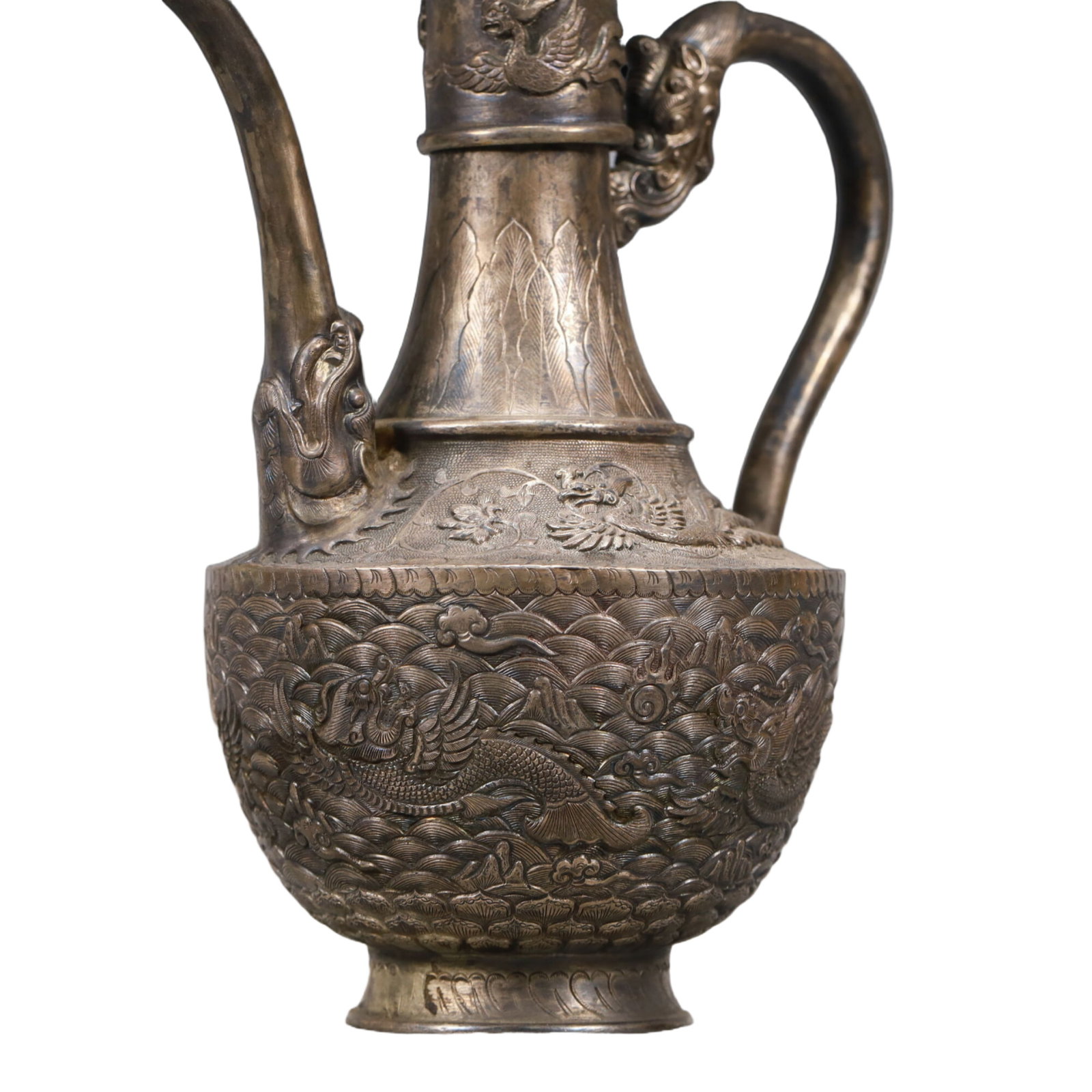 A Precious Silver 'Auspicious Beast& Ocean' Ewer - 8