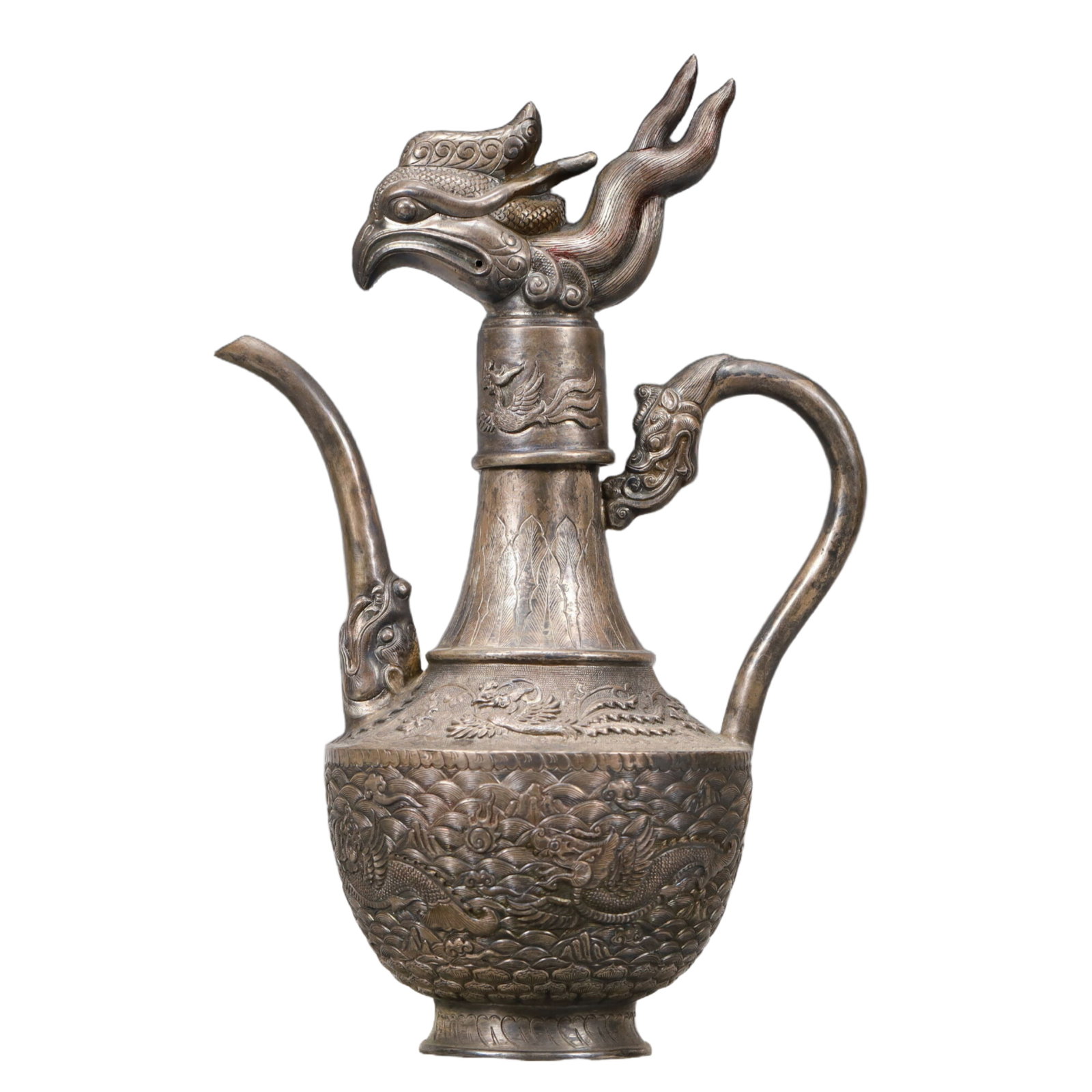 A Precious Silver 'Auspicious Beast& Ocean' Ewer - 9