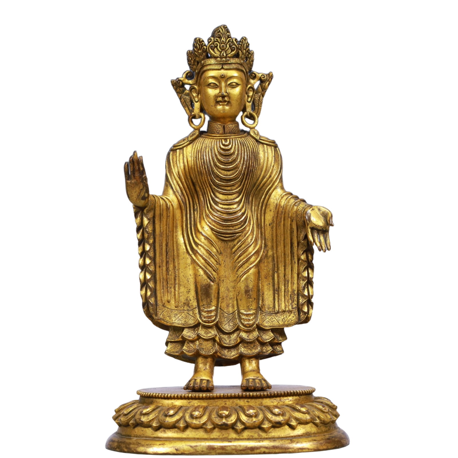 A Solemn Gilt Bronze Statue of Amitayus: A Solemn Gilt Bronze Statue of Amitayus,Qing Dynasty, China,Size:5.1inx3.5inx9.1in,Weight:1650g 铜鎏金无量寿佛像,中国清代