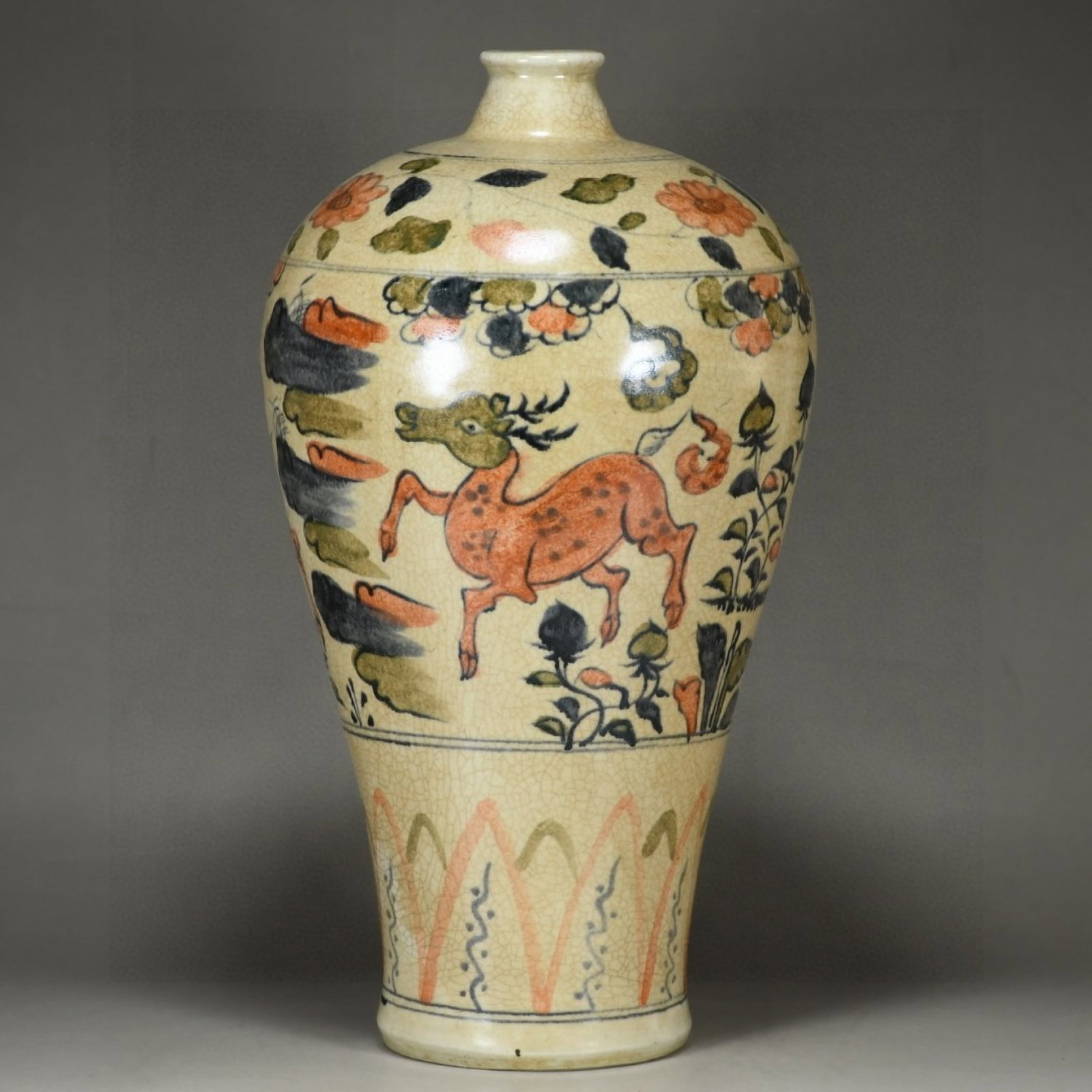 A Rare Biscuit Sika Deer Pattern Vase (1 of 9)