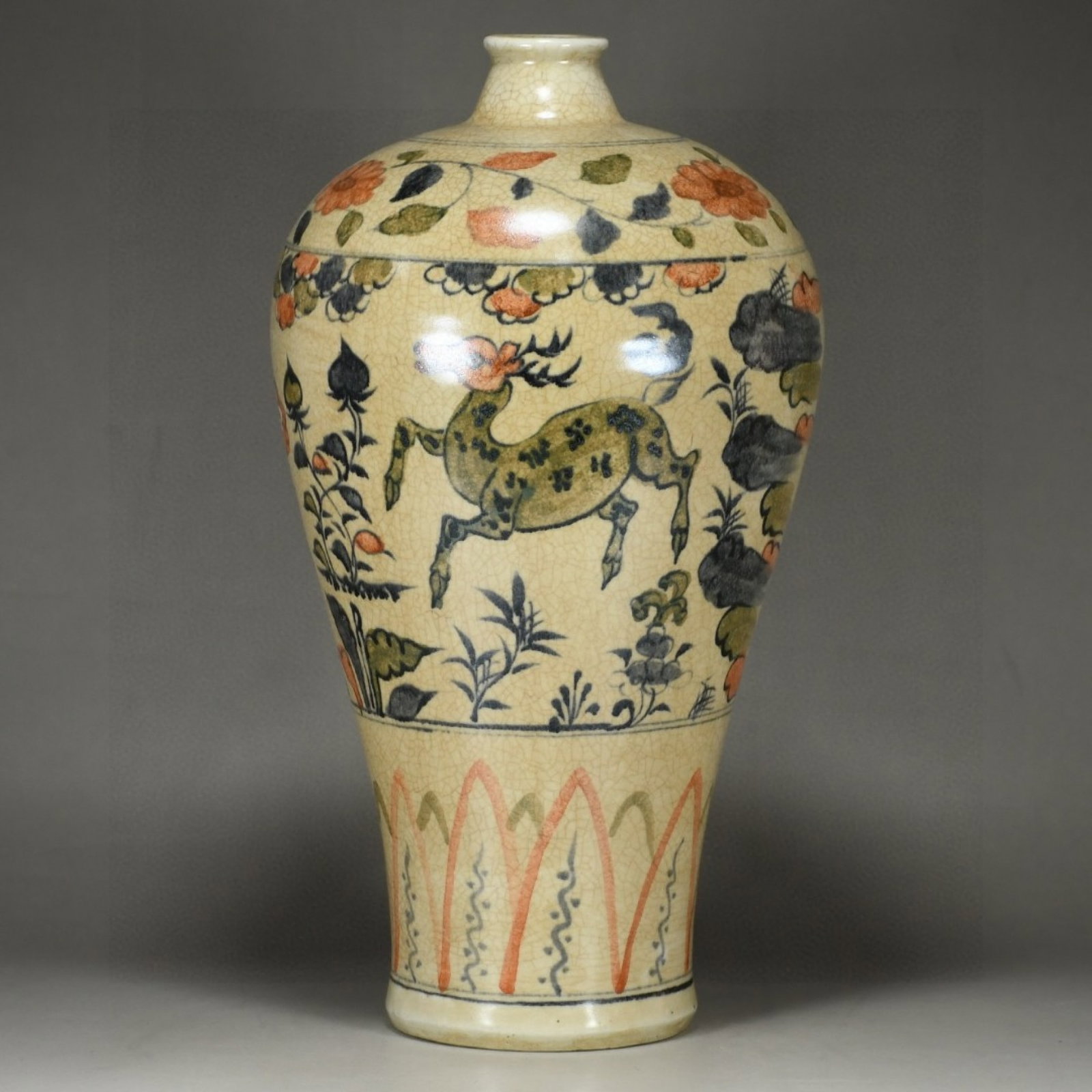 A Rare Biscuit Sika Deer Pattern Vase - 2