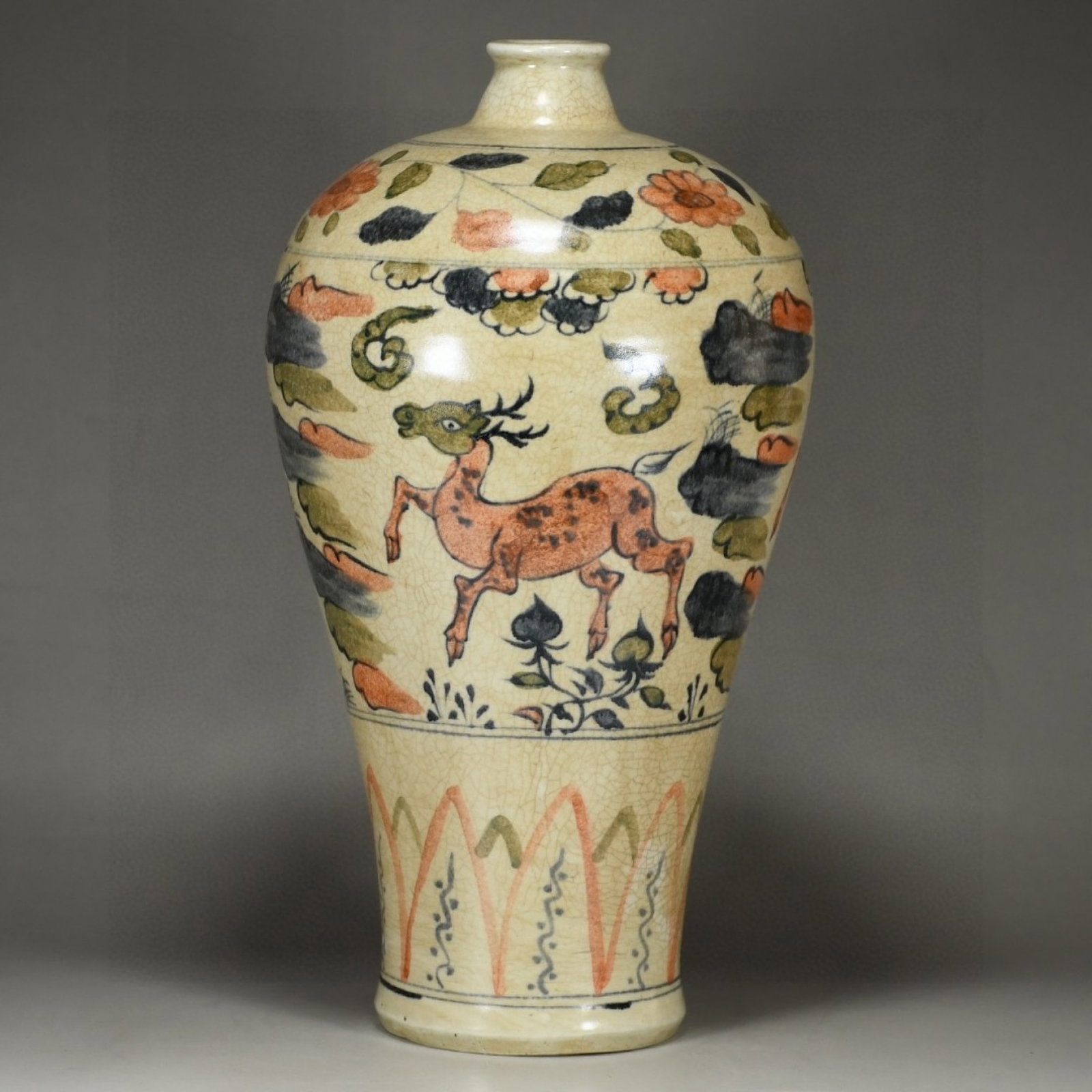 A Rare Biscuit Sika Deer Pattern Vase - 3