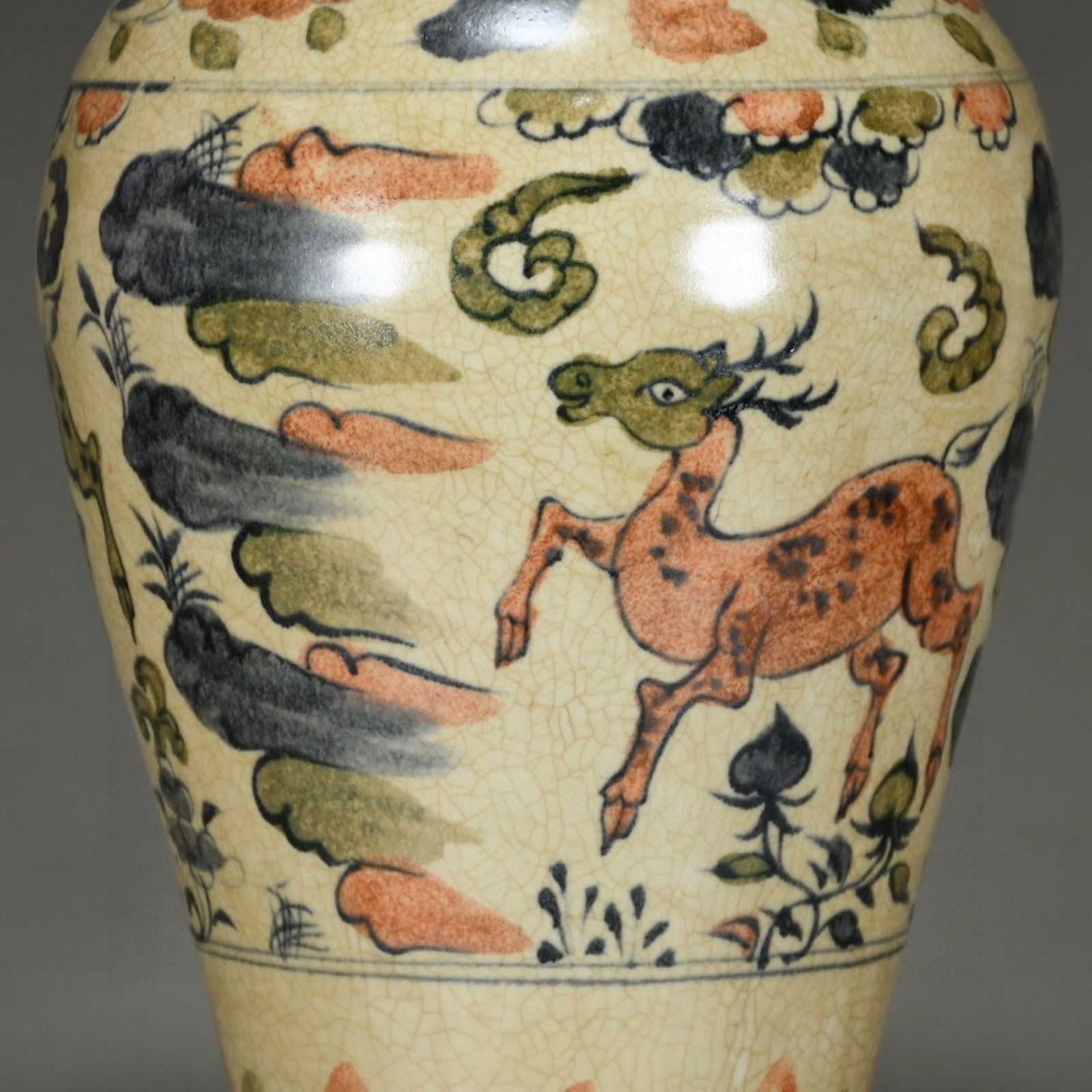 A Rare Biscuit Sika Deer Pattern Vase - 5