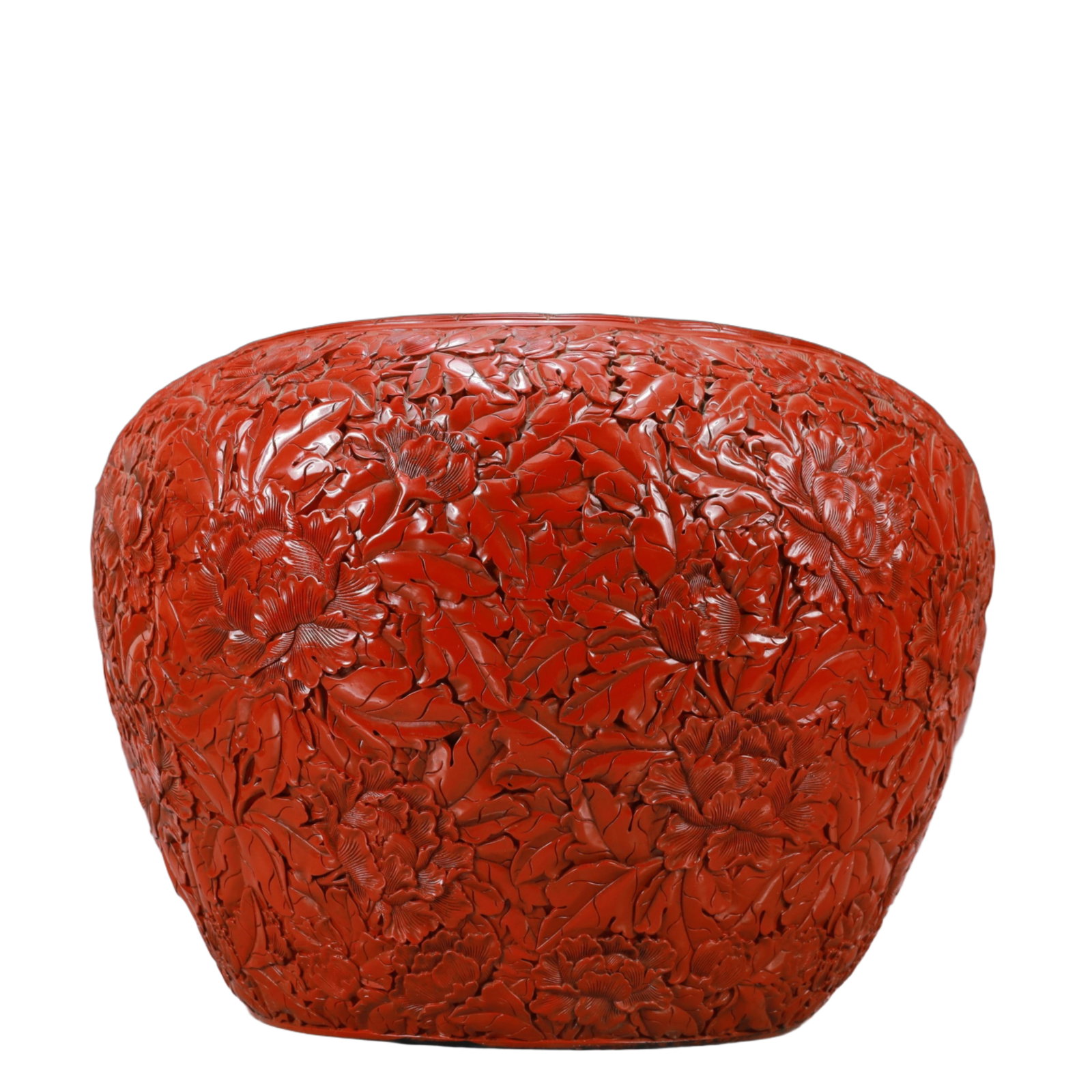 A Exquisite Carved Red Lacquer Flower Pattern Jar: A Exquisite Carved Red Lacquer Flower Pattern Jar Qing Dynasty, China ,Size:13.6inx17.5in Weight:8250g 剔红漆花卉纹罐 中国清代
