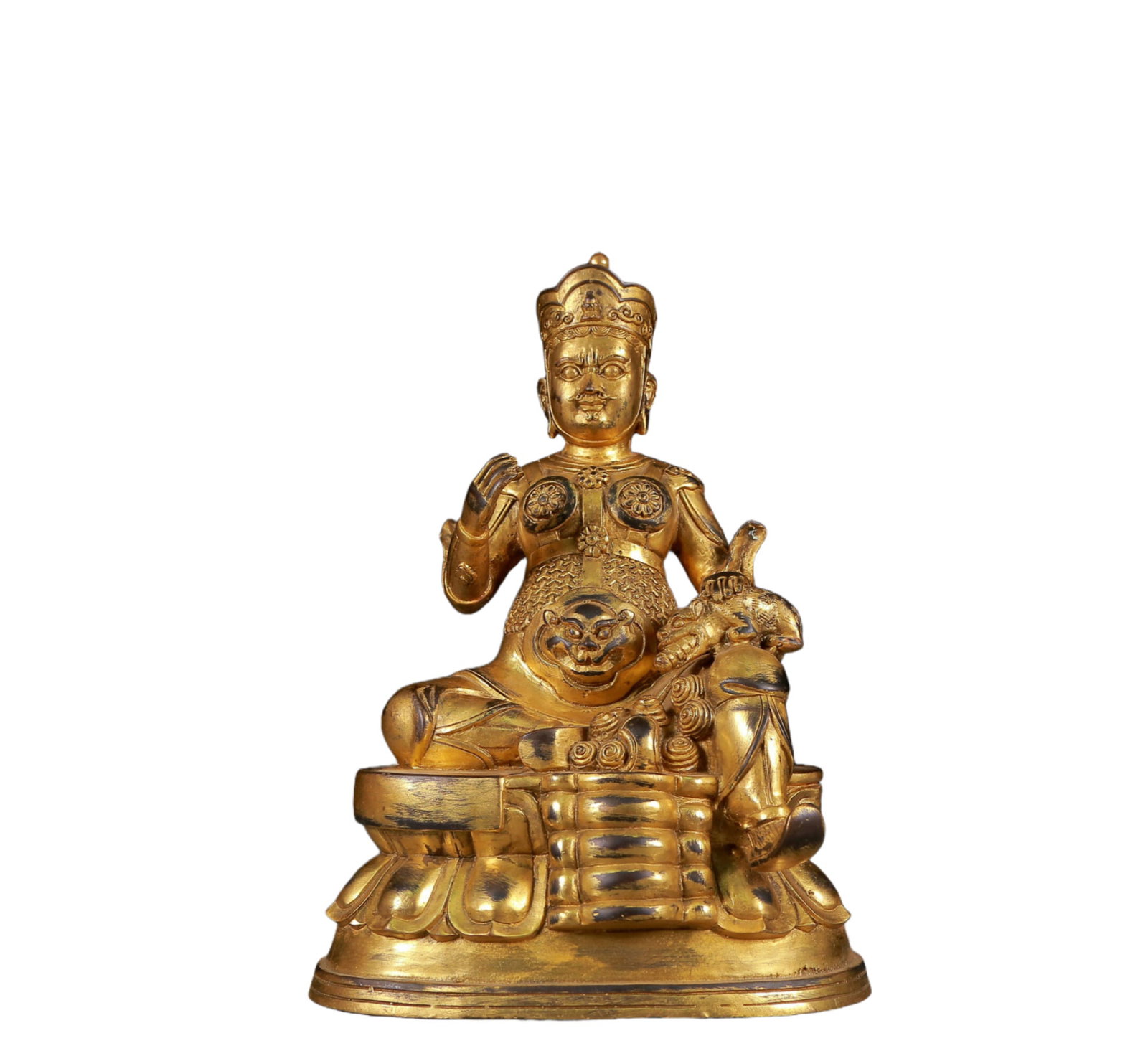 A Solemn Gilt Bronze Statue of Mammon: A Solemn Gilt Bronze Statue of Mammon,Ming Dynasty, China,Size:7.1inx5.3inx10.6in,Weight:2985g 铜鎏金财神像，明代