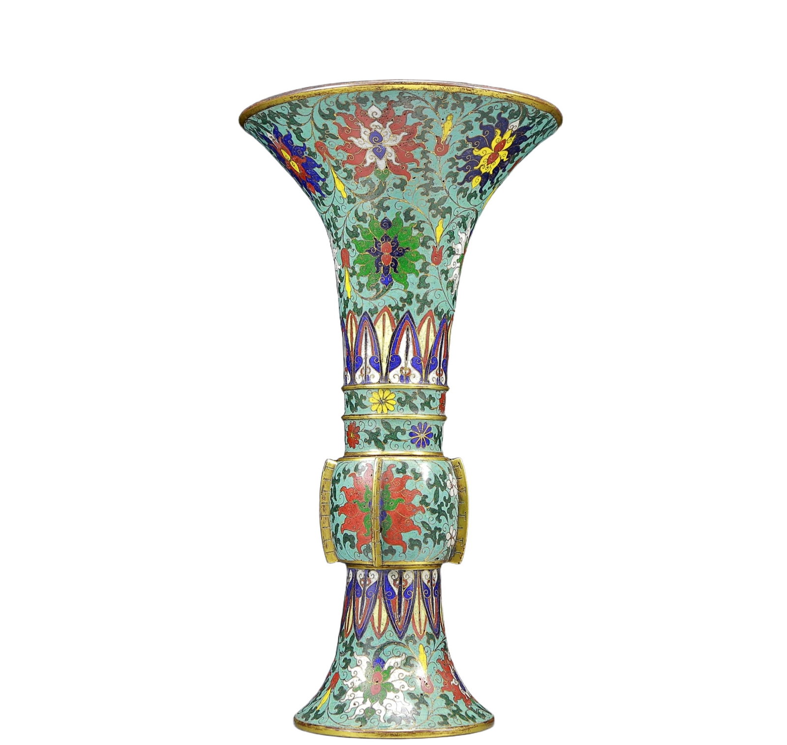 A Rare Cloisonne Lotus Pattern Vase: A Rare Cloisonne Lotus Pattern Vase,Ming Dynasty, China,Jingtai Four-character Mark,Size:7.5inx13.8in,Weight:1925g 景泰蓝缠枝莲纹瓶，明É