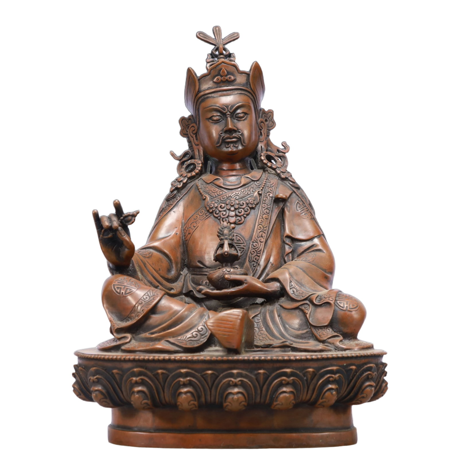 A Solemn Bronze Statue of Padma Sambhava: A Solemn Bronze Statue of Padma Sambhava,Ming Dynasty, China,Size:10.6inx8.7inx17.7in,Weight:6950g 铜莲花生大士像,中国明代