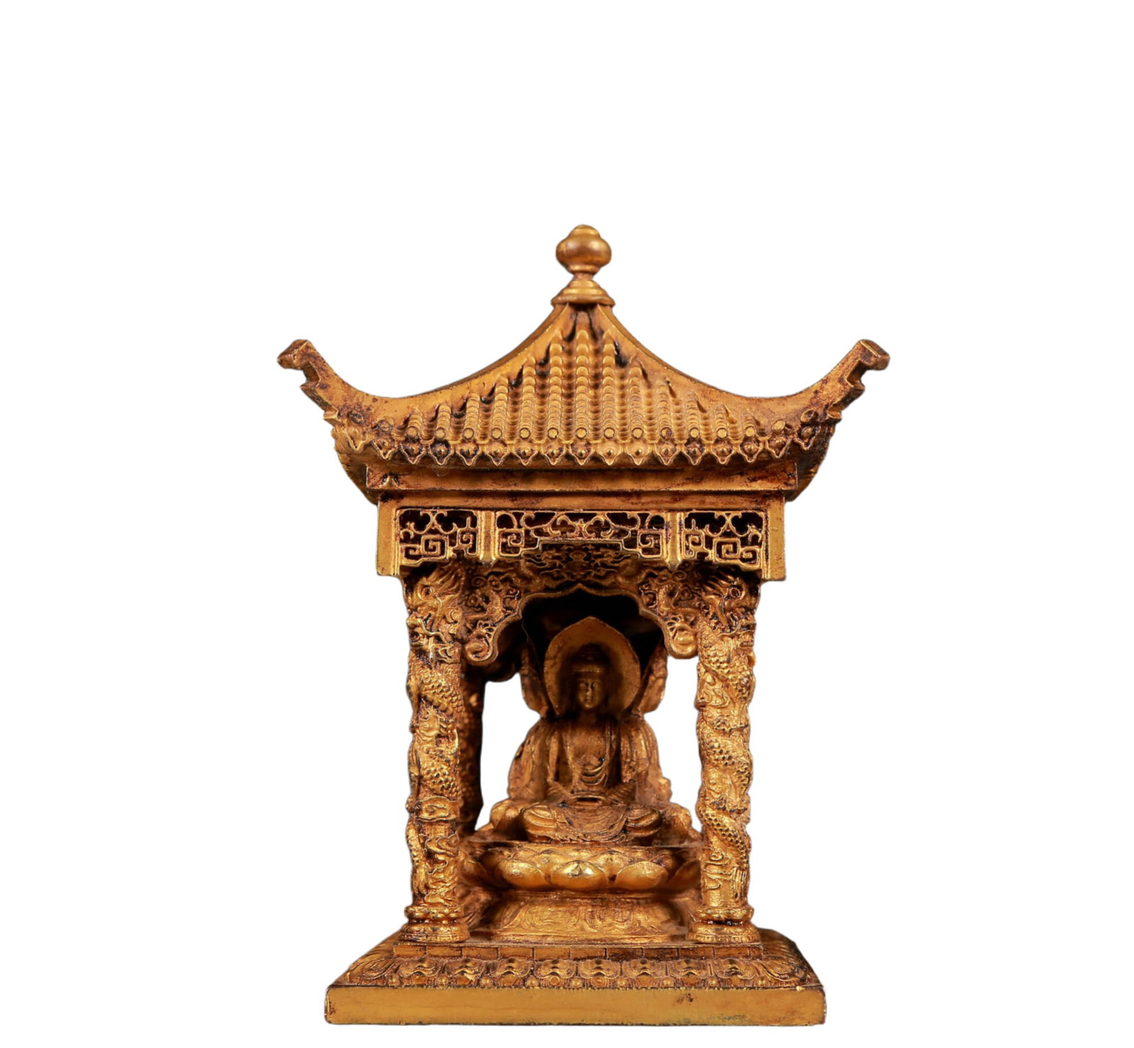 A Rare Gilt Bronze Pagoda: A Rare Gilt Bronze Pagoda,Qing Dynasty, China,Size:3.9inx5.9in,Weight:1195g 铜鎏金佛塔，清代