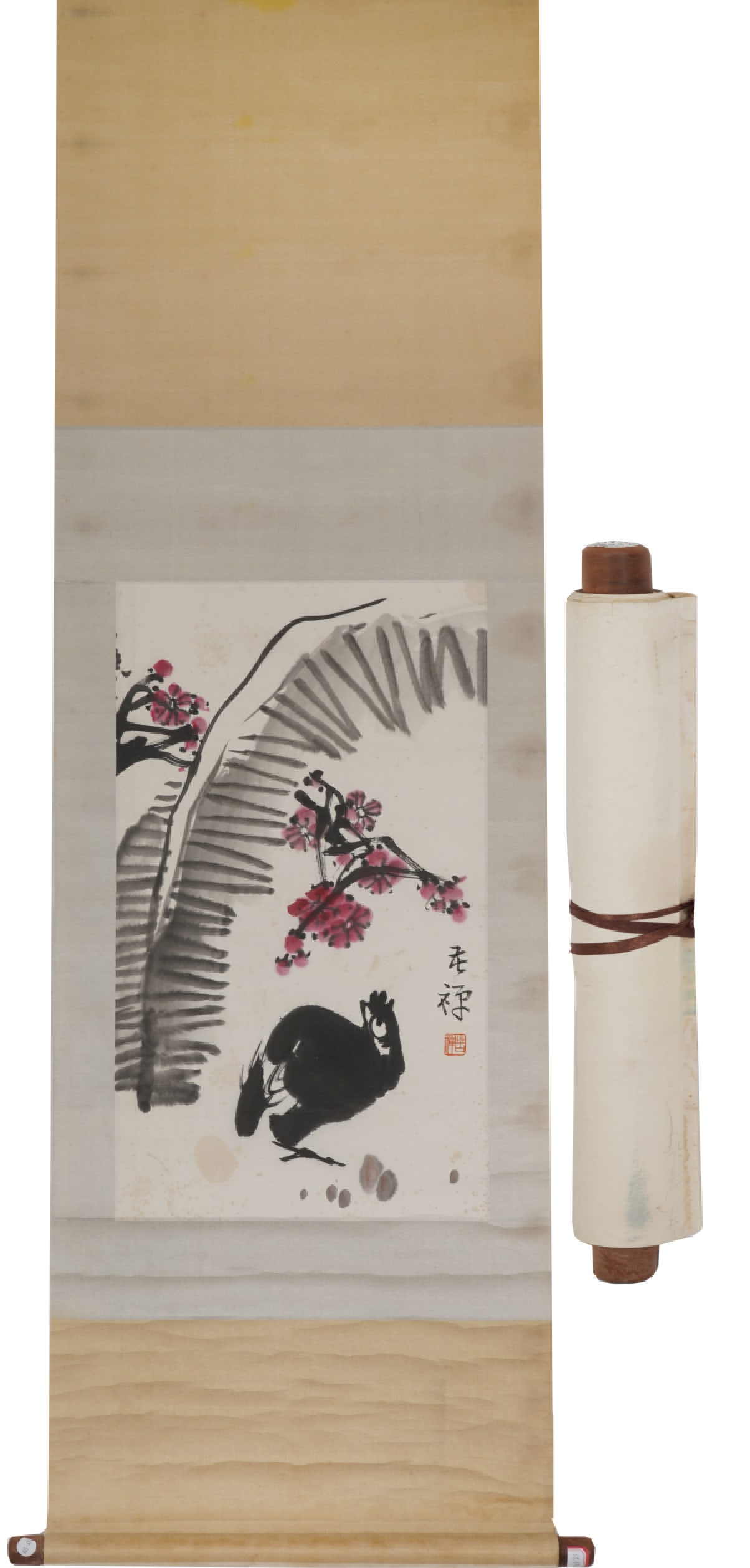 A Chinese Vertical Scroll Ink Painting of Flower and Bird on Paper: A Chinese Vertical Scroll Ink Painting of Flower and Bird on Paper,Li Kuchan,Size:26.8inx15.7in