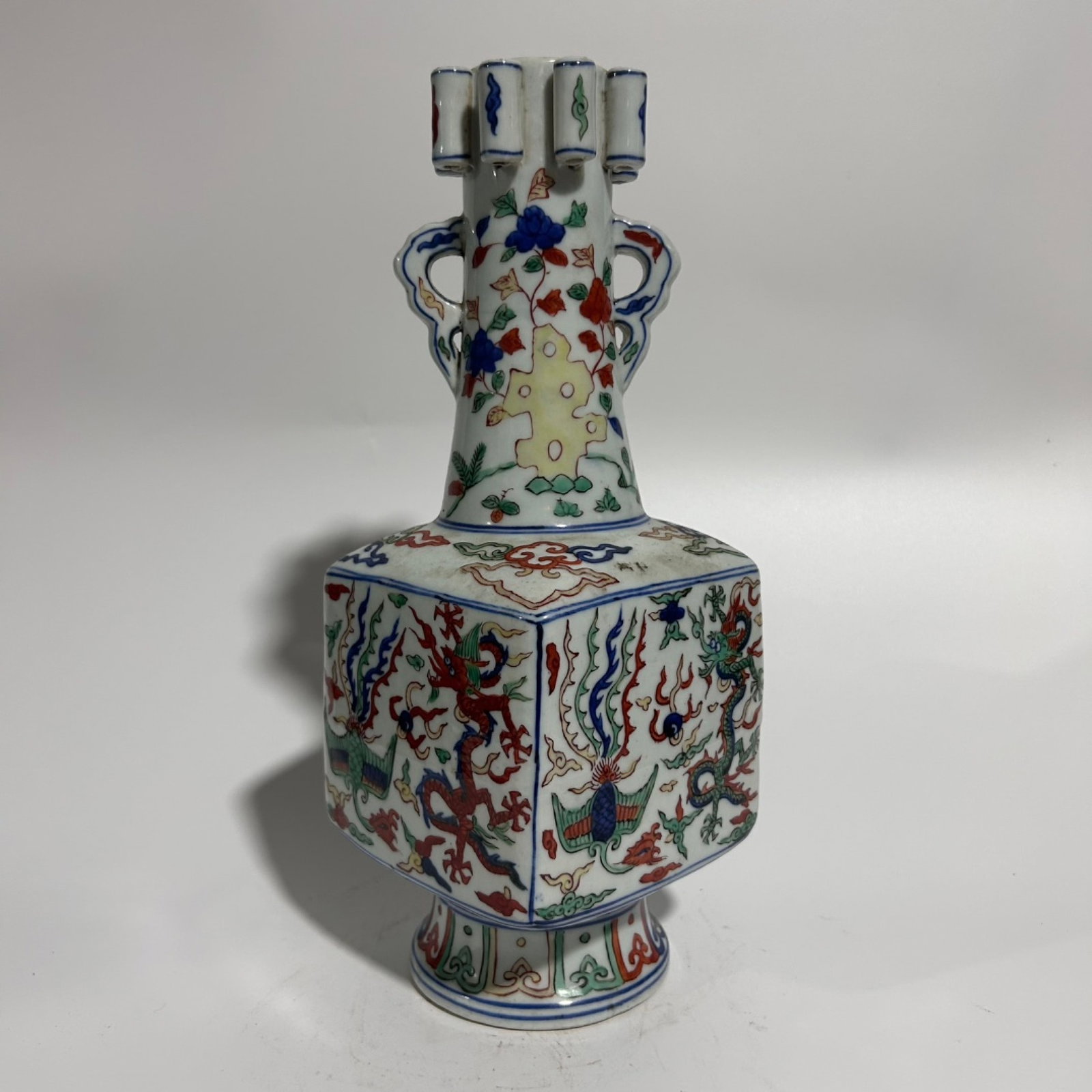 A Rare Doucai Dragon and Phoenix Pattern Vase: A Rare Doucai Dragon and Phoenix Pattern Vase,Ming Dynasty,China,Wanli Six-character Mark,Size:4.3inx11.8in