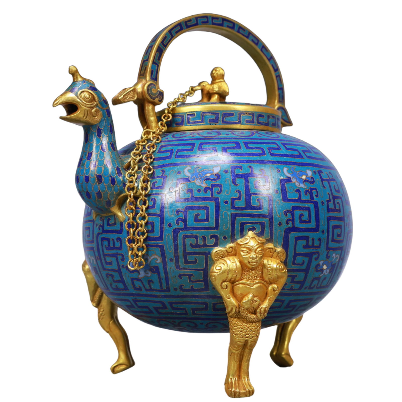 An Exquisite Cloisonne Phoenix Head Tripod Ewer - 6