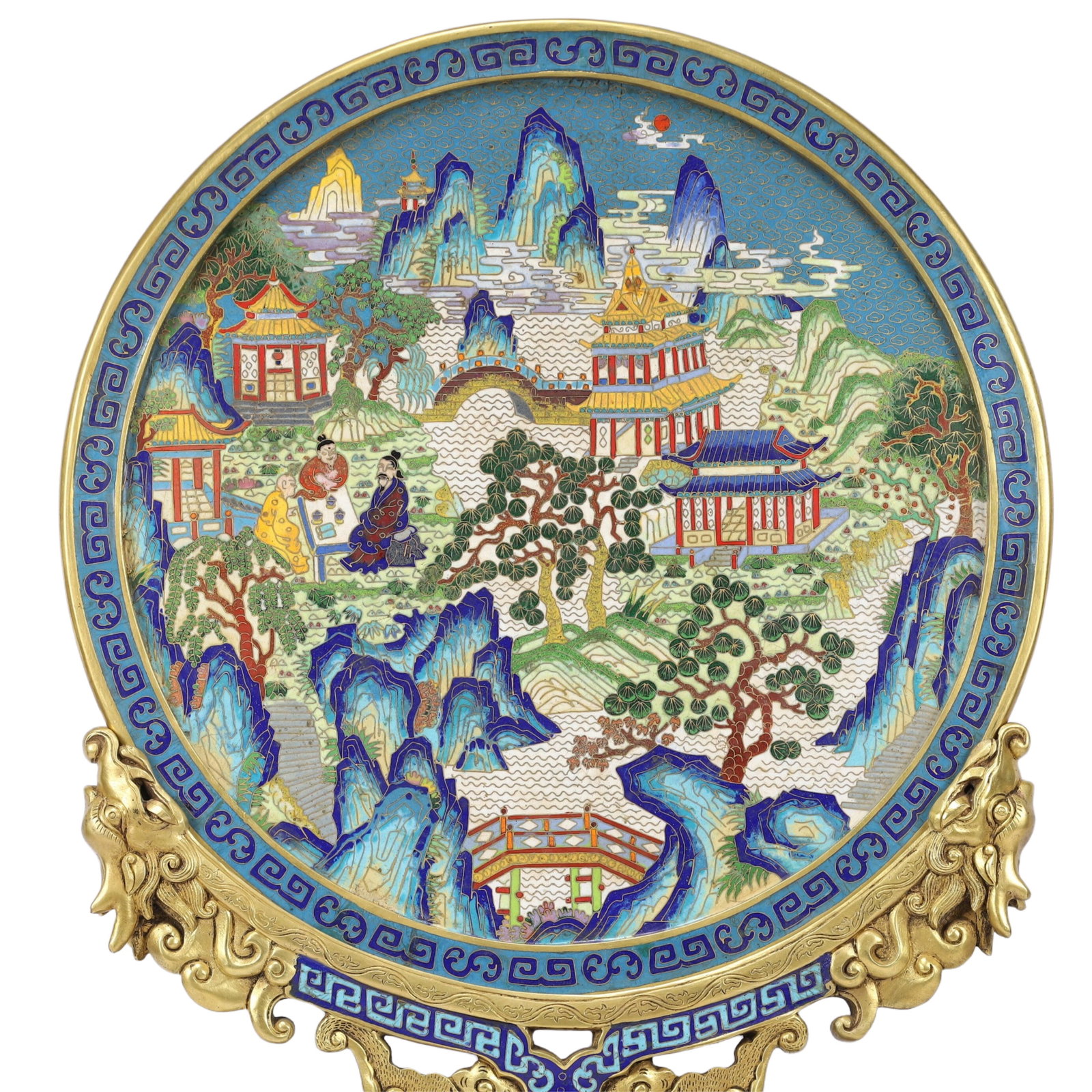 A Huge Cloisonne Landscape and Figure Pattern Table Screen - 10