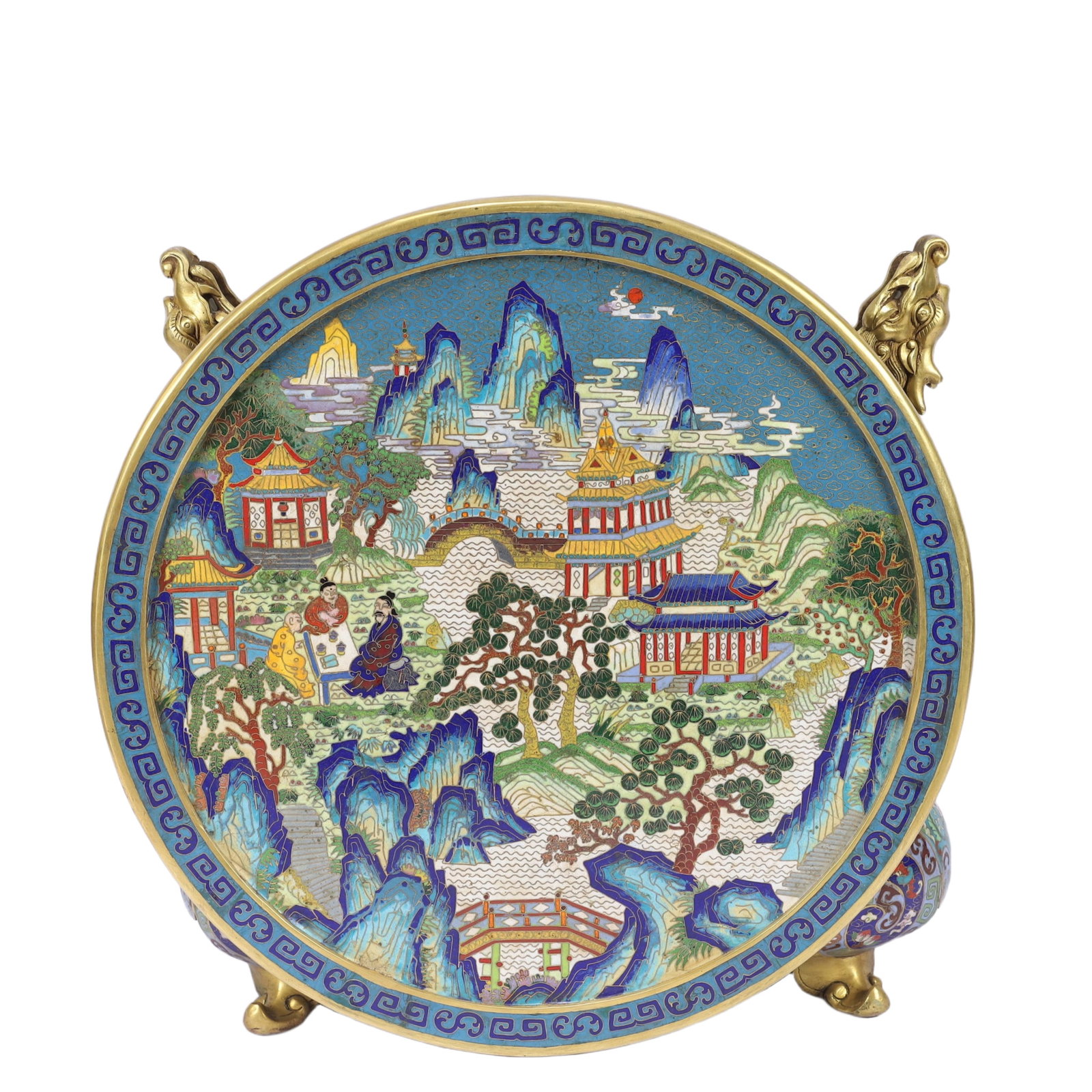 A Huge Cloisonne Landscape and Figure Pattern Table Screen - 12