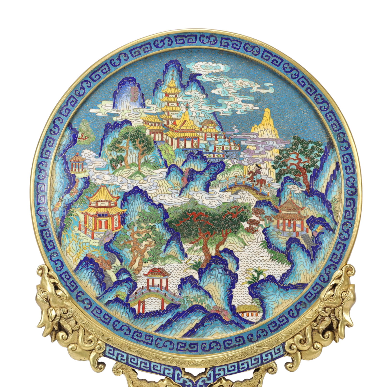 A Huge Cloisonne Landscape and Figure Pattern Table Screen - 2