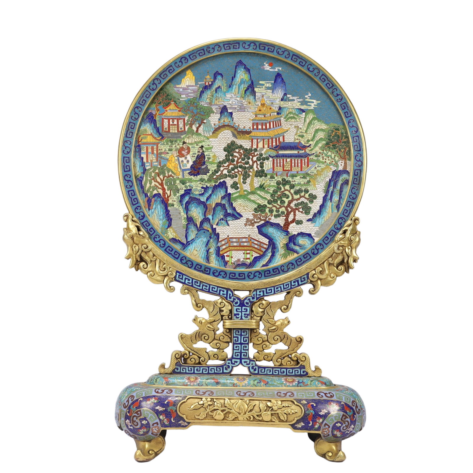 A Huge Cloisonne Landscape and Figure Pattern Table Screen - 9