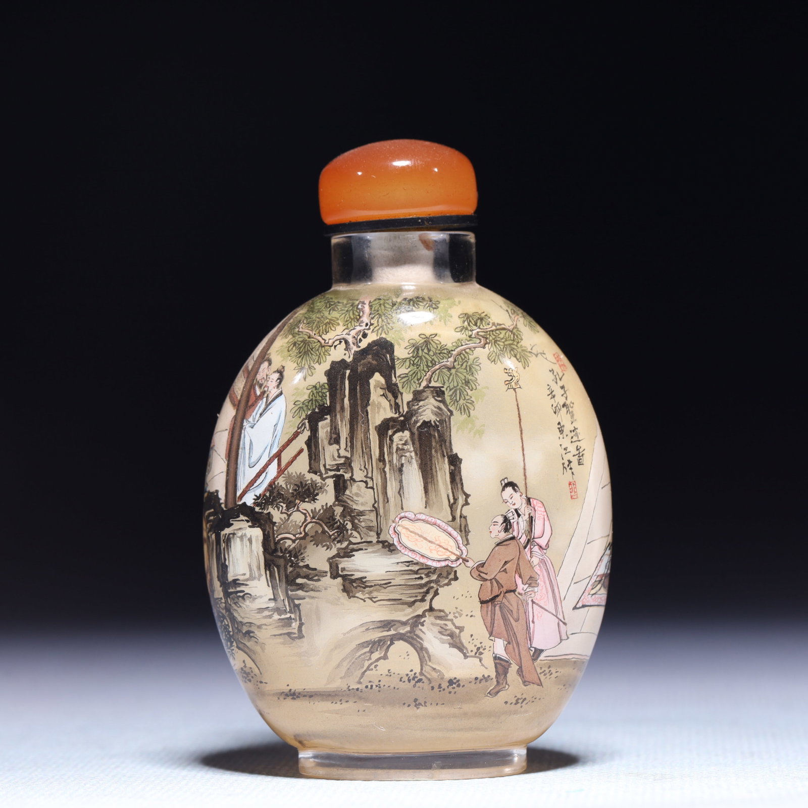 An Exquisite Glass Character and Story Pattern Snuff Bottle: An Exquisite Glass Character and Story Pattern Snuff Bottle,Qing Dynasty,China,Size:2inx1inx3.1in,Weight:66.8g 琉璃人物故事纹鼻烟壶,中