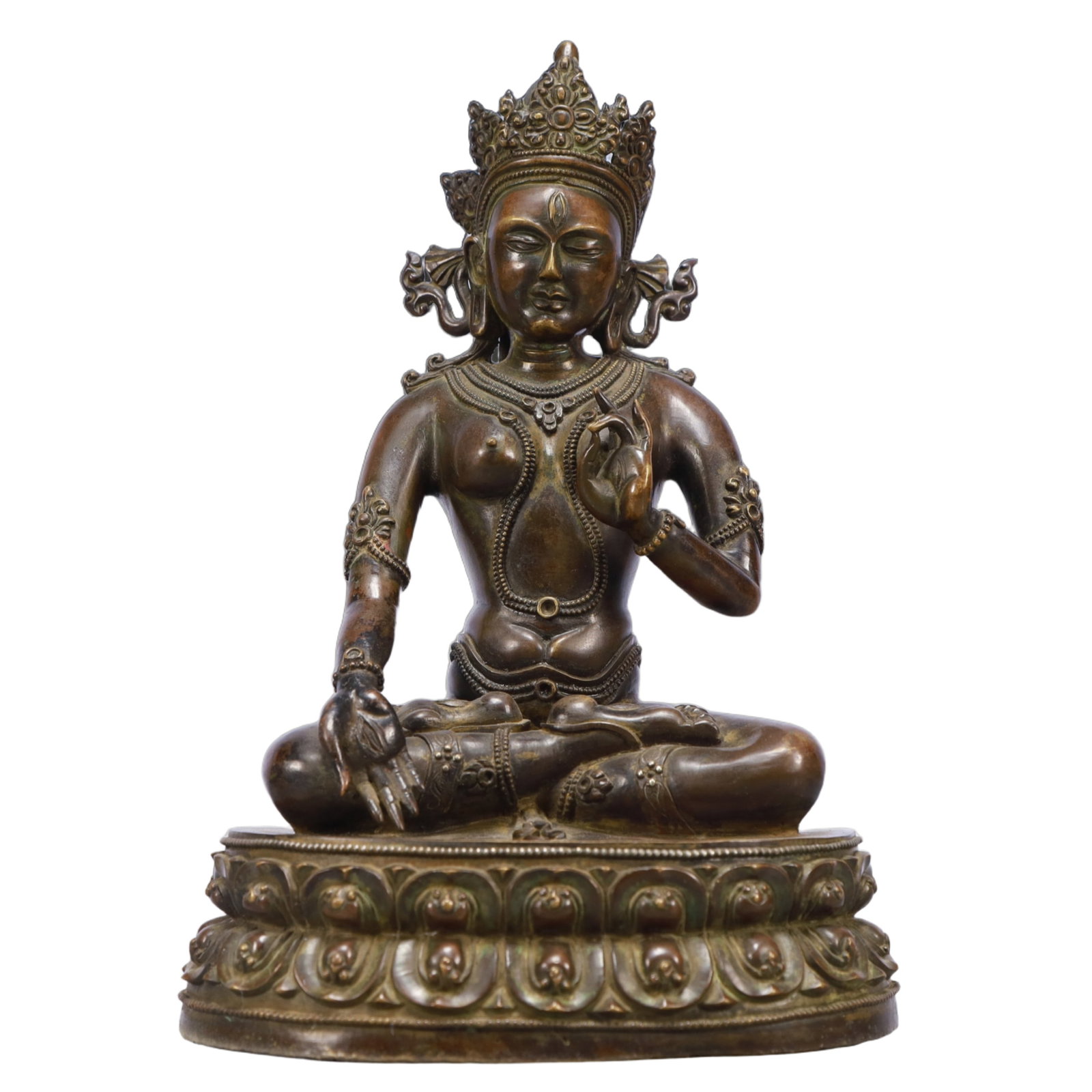 A Solemn Bronze Statue of Tara: A Solemn Bronze Statue of Tara,Qing Dynasty, China,Size:6.9inx5.1inx10.8in,Weight:3100g 铜度母像,中国清代