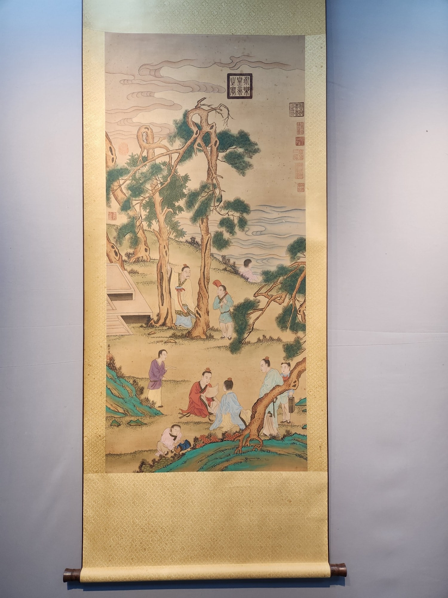 A Chinese Vertical Scroll Ink Painting of Landscape and Figure on Silk,Zhan Ziyu (1 of 9)