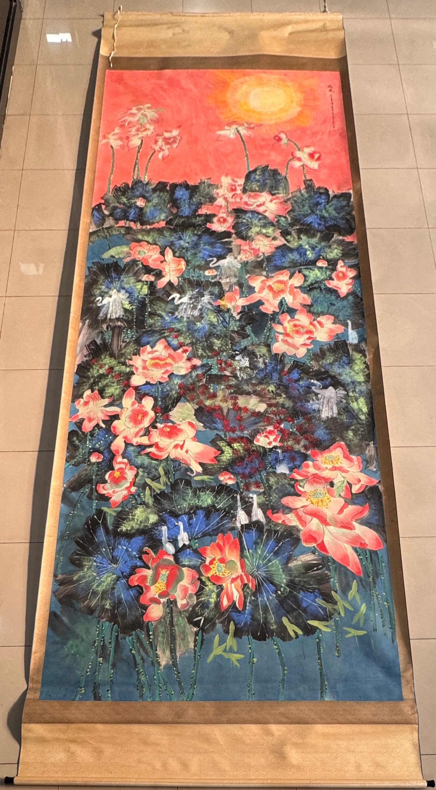 A Chinese Vertical Scroll Ink Painting of Flower and Bird on Paper,Huang Yongyu: A Chinese Vertical Scroll Ink Painting of Flower and Bird on Paper,Huang Yongyu,Size:78.7inx196.8in 一幅中国水墨花鸟画立轴,黄