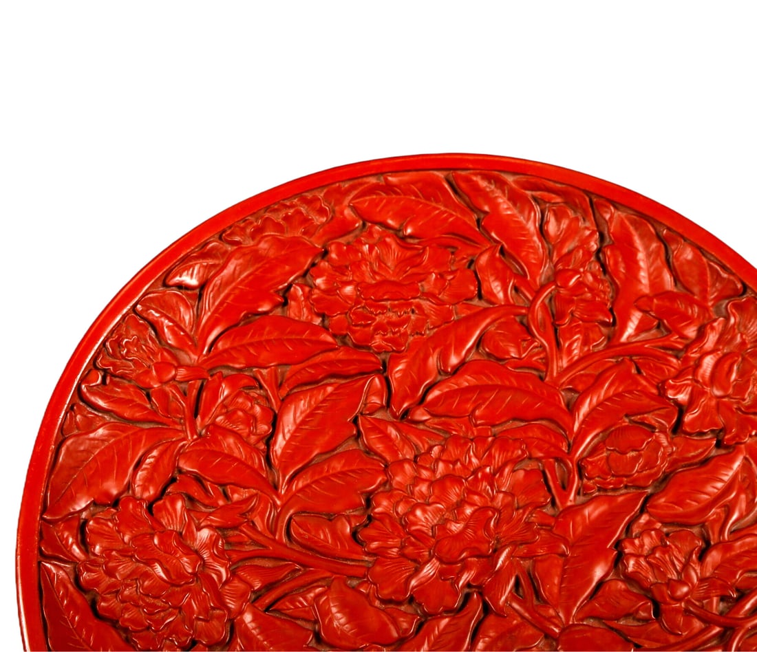 A Rare Carved Red Lacquer Flower Pattern Plate - 2