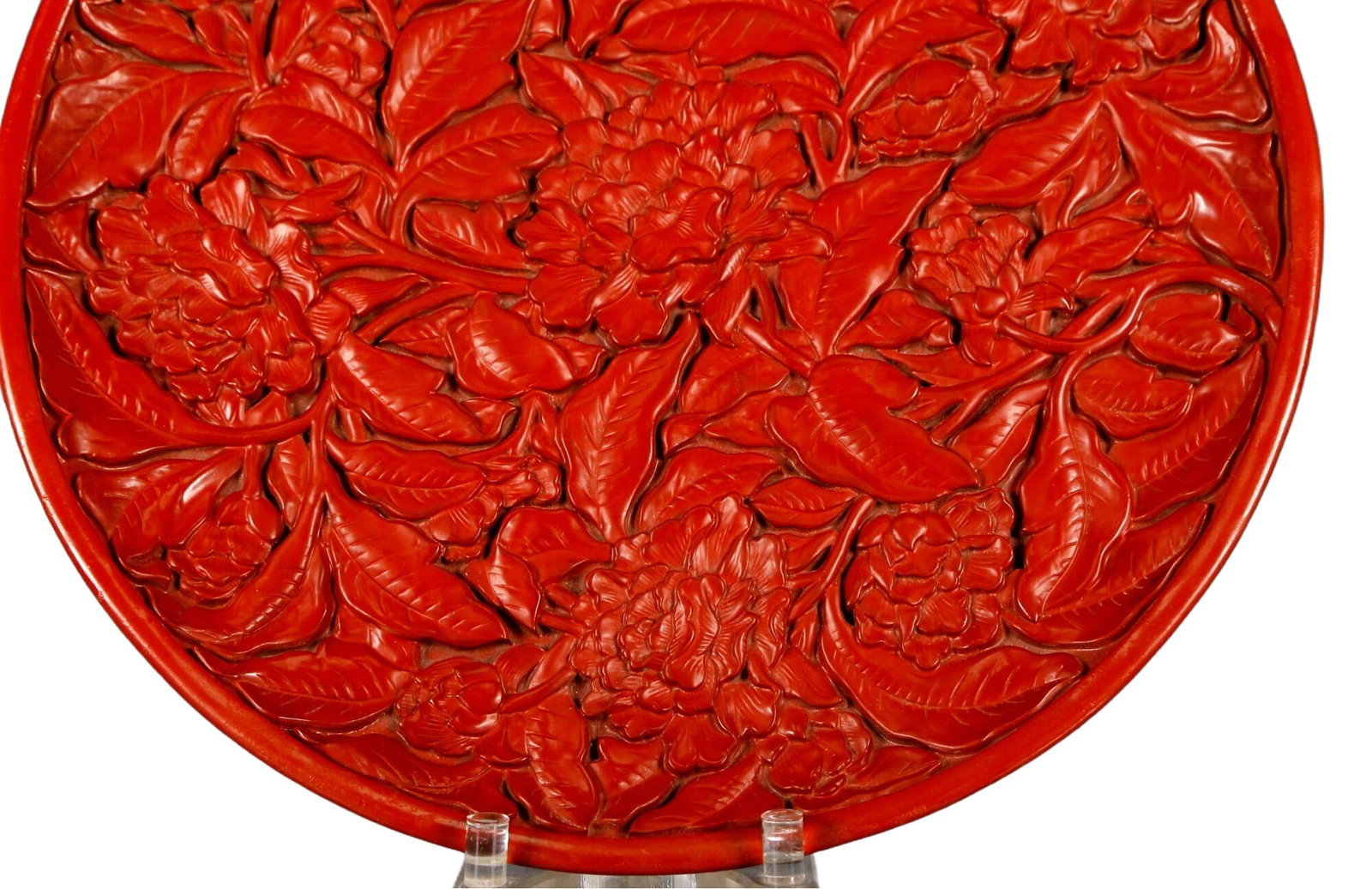 A Rare Carved Red Lacquer Flower Pattern Plate - 3