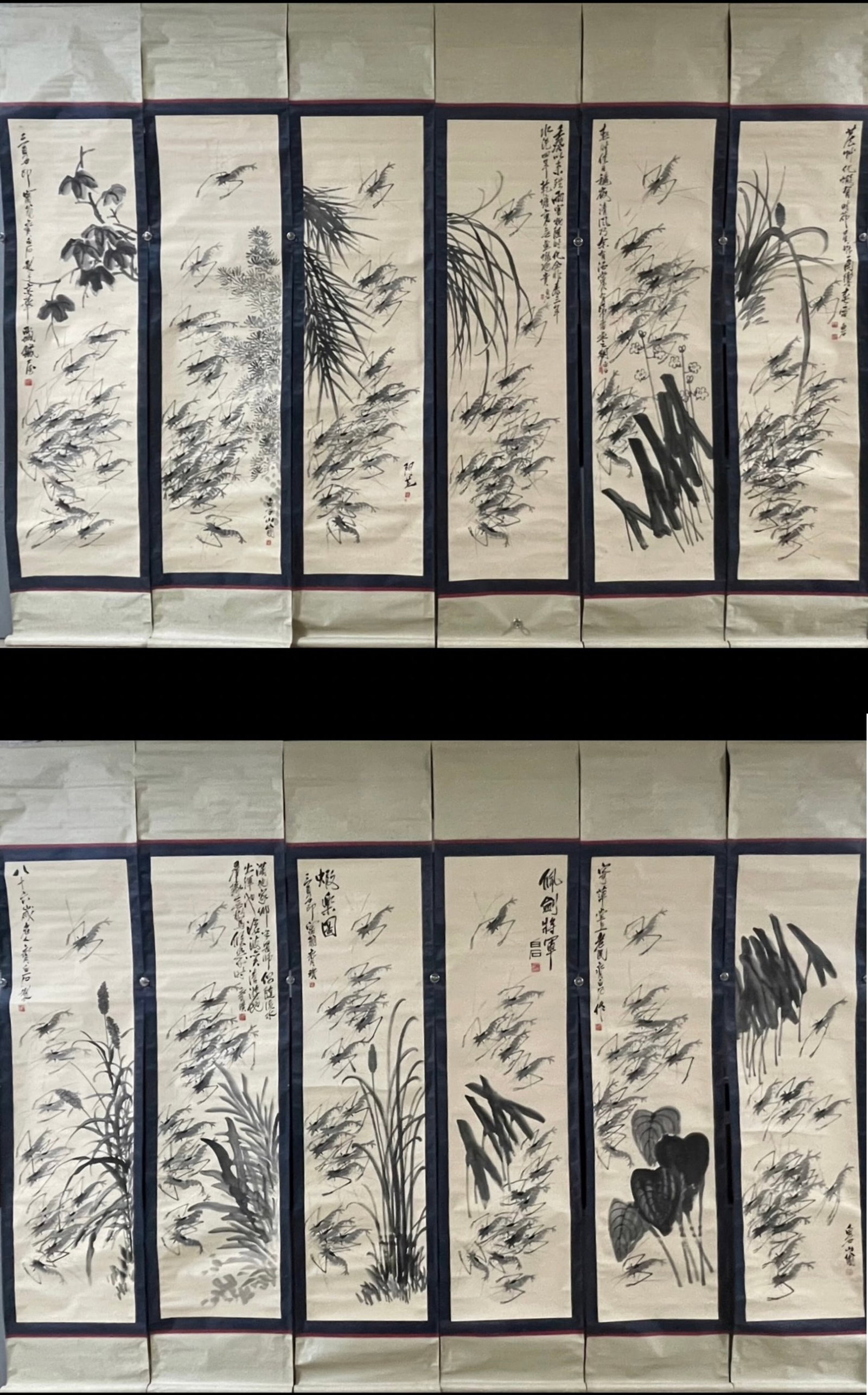 A Set of Fine Chinese Vertical Scroll Ink Painting of Shrimp on Paper,Qi Baishi (1 of 17)