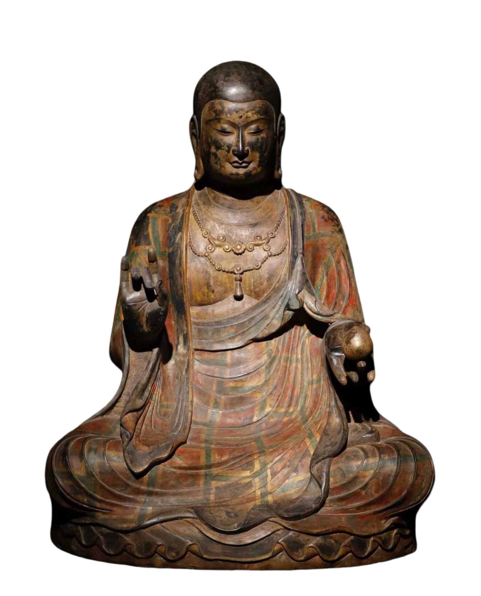 A Solemn Limestone Painted Color Statue of Kshitigarbha Bodhisattva (1 of 9)