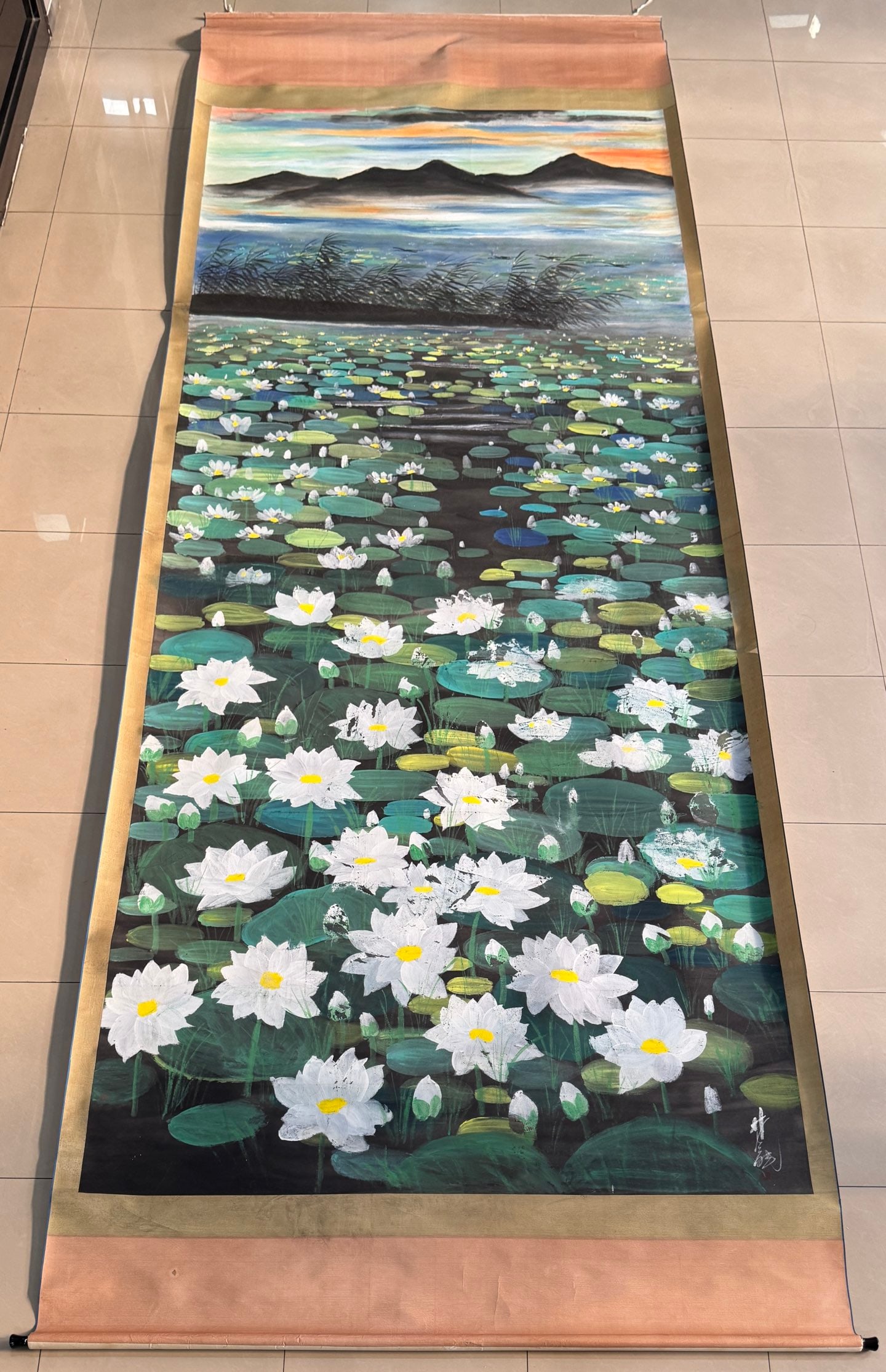 A Chinese Vertical Scroll Ink Painting of Lotus on Paper,Lin Fengmian (1 of 10)