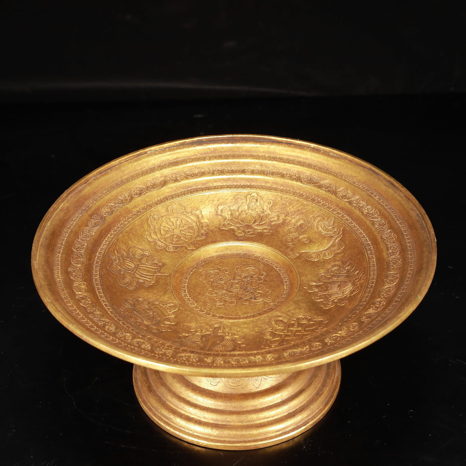 An Exquisite Gilt Bronze Eight Treasures Pattern Stem Plate - 2