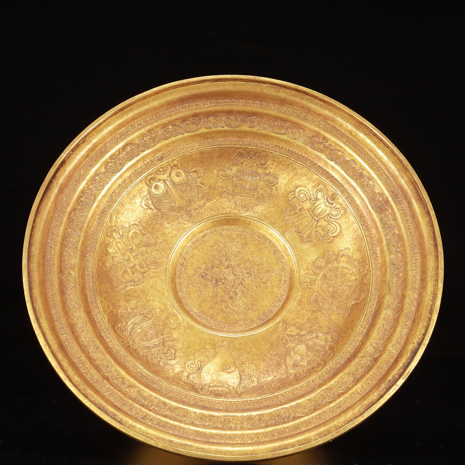 An Exquisite Gilt Bronze Eight Treasures Pattern Stem Plate - 5
